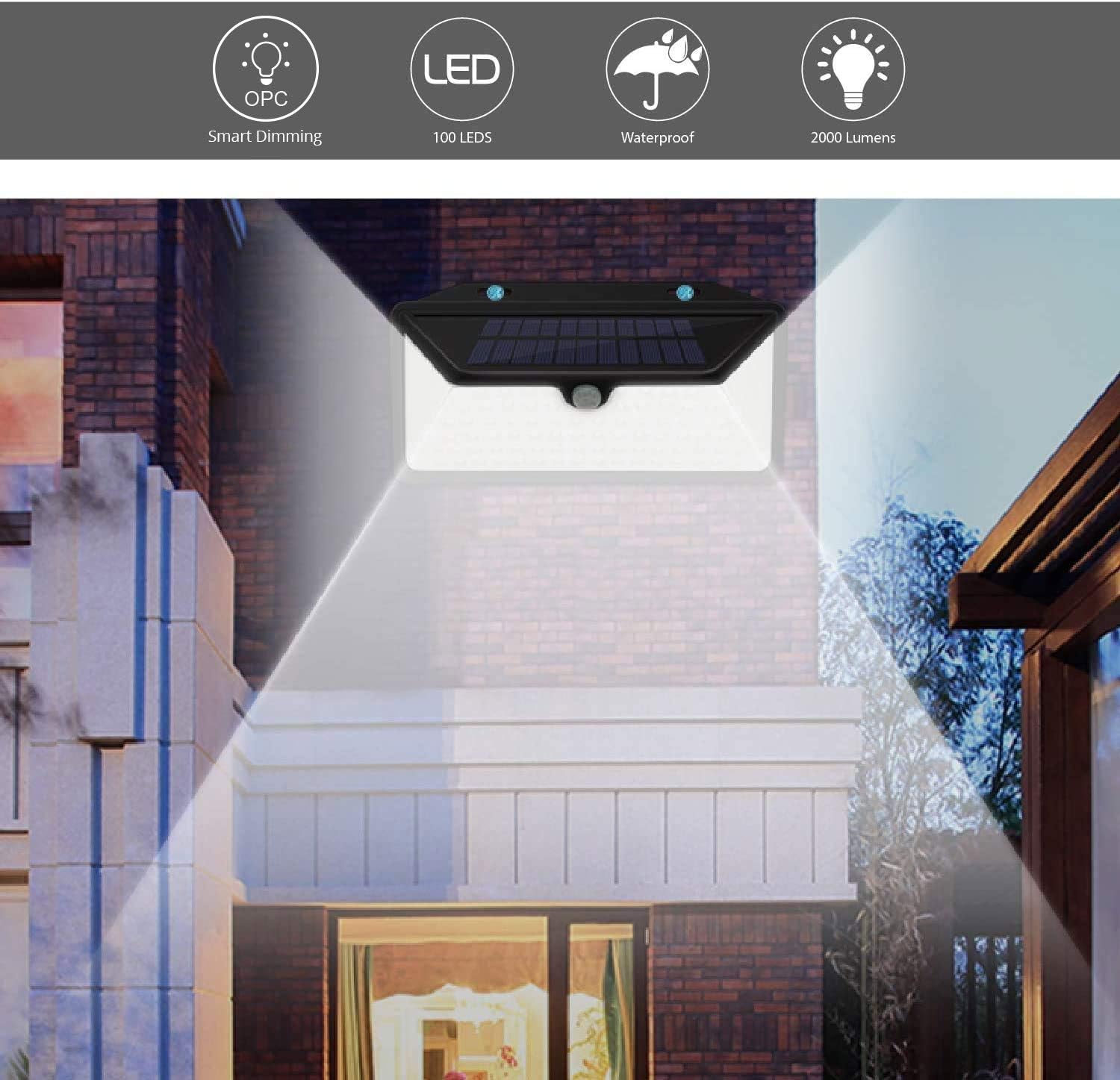 WBM Smart 100 Led Solar Wall Lights Outdoor, 3 Optional Modes Wireless, IP65 Waterproof, Easy-to-Install Security Lights for Front Door, Yd, Garage, Deck, (Pack of 10)