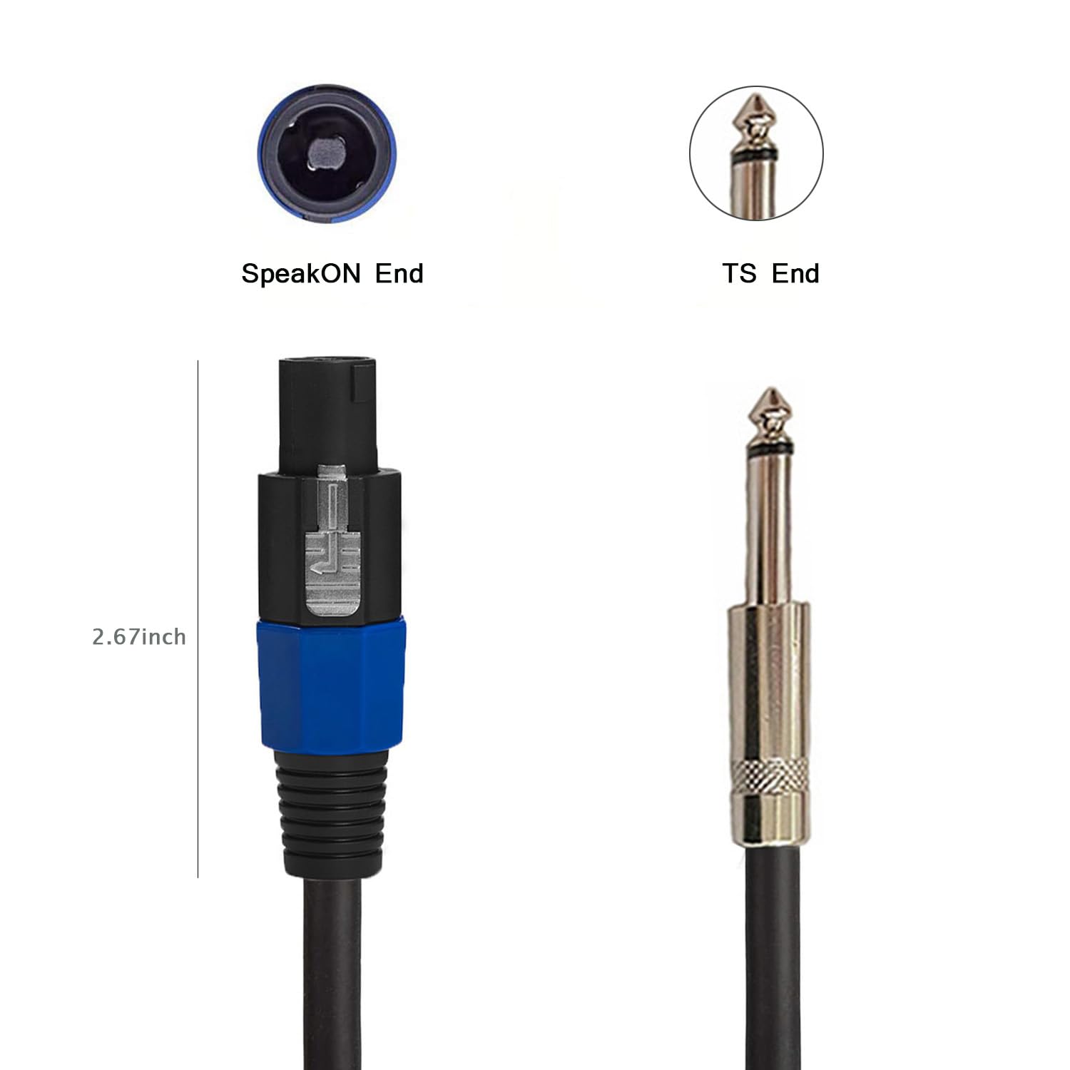 Professional 12 Gauge 75 Feet Speakon to 1/4 Inch Speaker Cables - 12AWG 75ft DJ/PA SpeakON to 1/4