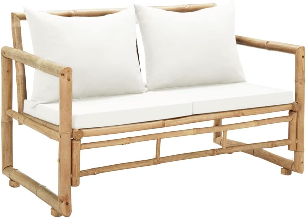 Patio Benches 2 Seater Patio Sofa with Cushions Bamboo,Classic Bamboo Patio Bench: for Relaxation and Tropical Decor Outdoor Furniture & Accessories