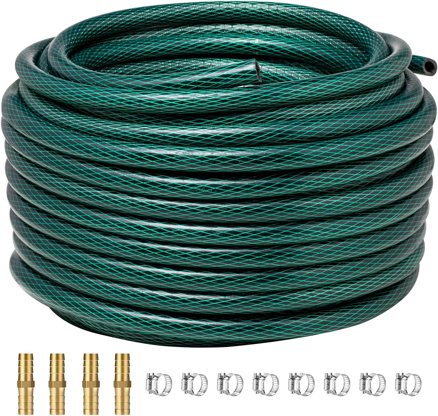 3/8 Inch Self Sinking Aeration Hose,100 feet Weighted Pond Aerator Hose with 8 Stainless Steel Clamps and 4 Copper Menders (1, Green)