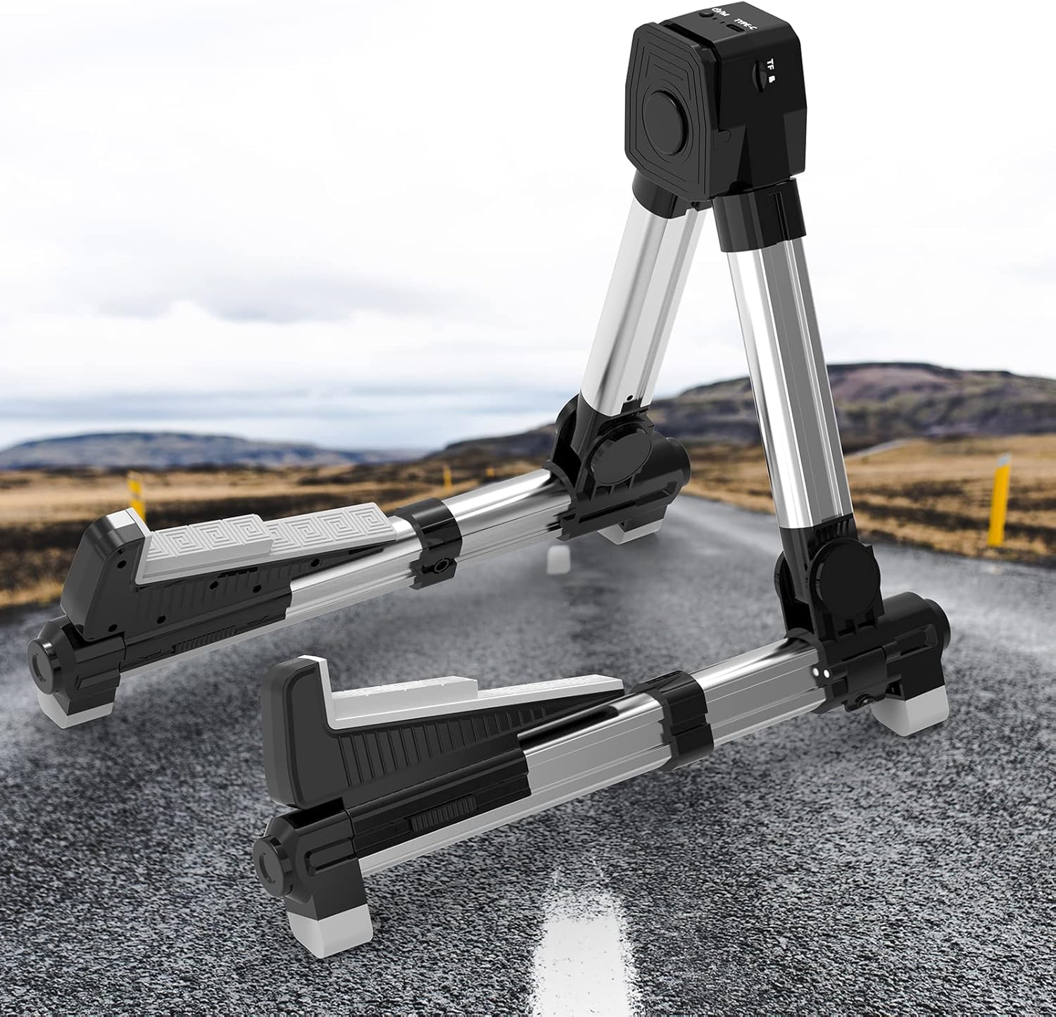 Foldable Aluminum Alloy A Frame Guitar Stand with 3.7V 1200mAh Lithium Battery, TF Card, for Acoustic and Electric Guitars