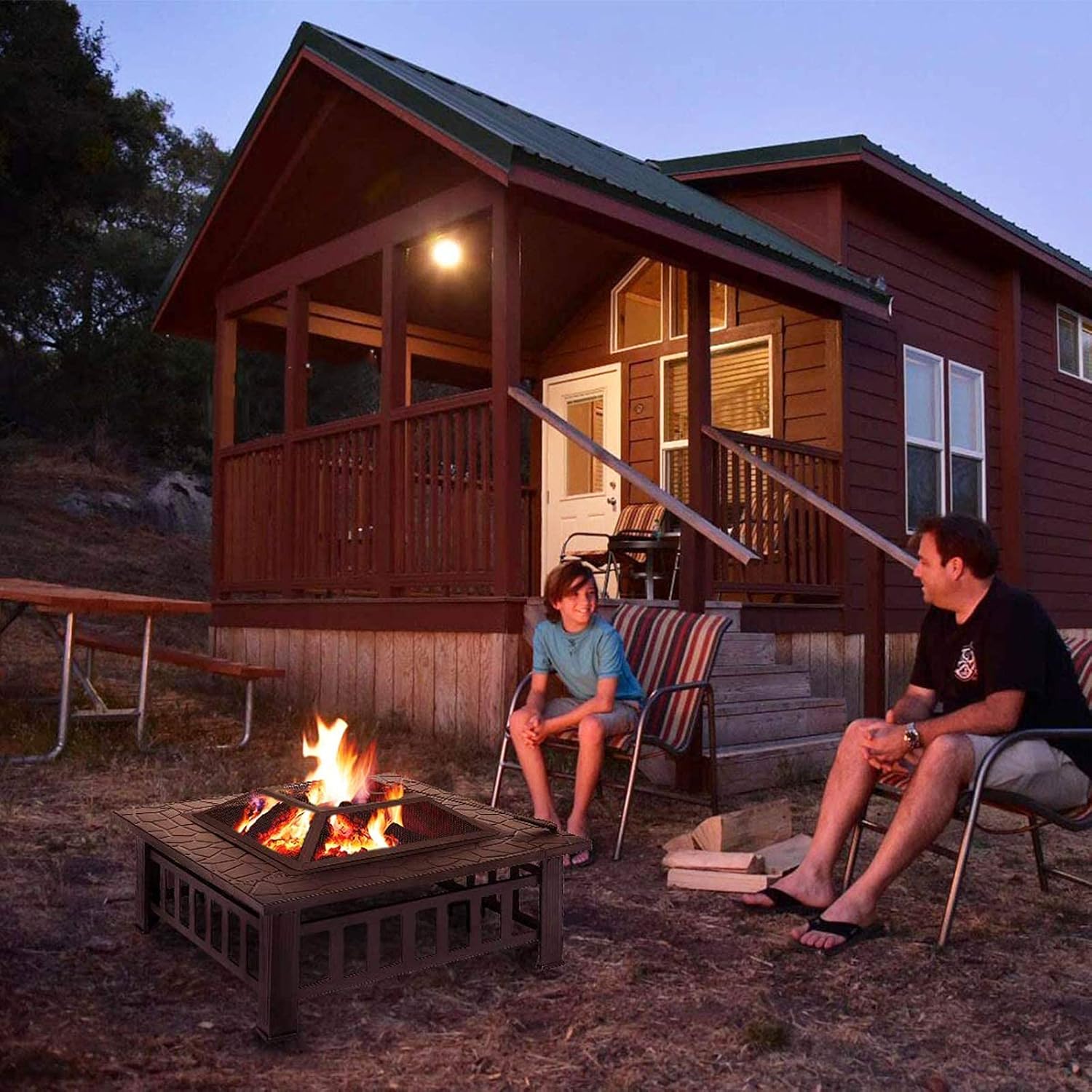 Small Firepit, Fire Pit Steel Folding Outdoor, Grill Camping Bowl BBQ with Poker Ice Pit Garden Patio Heater Metal Firepit for Outside Camping Barbecue