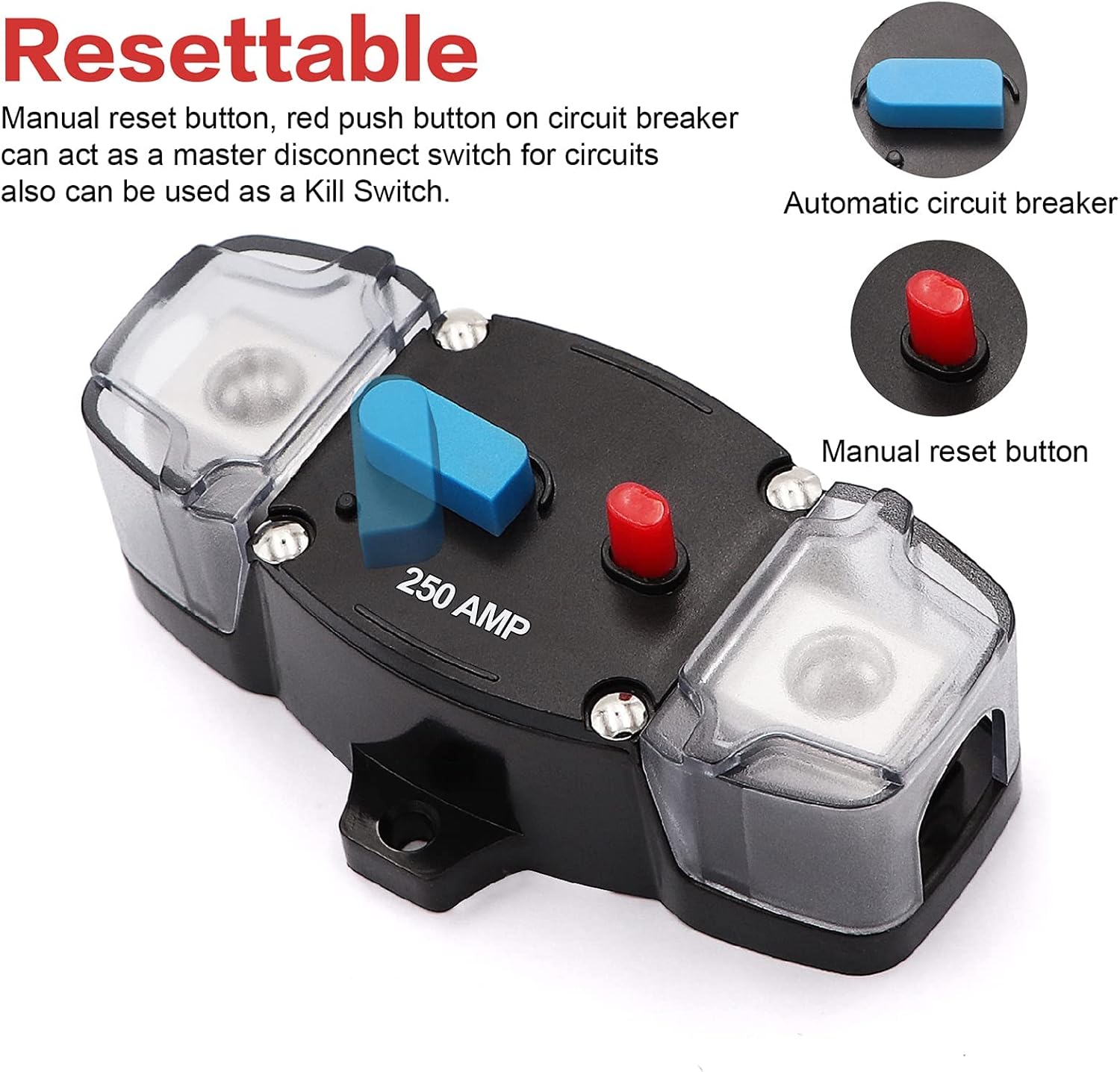 40FT 1/0 Gauge Wire Copper Clad Aluminum CAA,with 250A Circuit Breaker,20pcs Lugs Terminal Connectors and 3:1Heat Shrink Tube for Power/Auto,Amplifier,Ground Cable Trailer Wiring