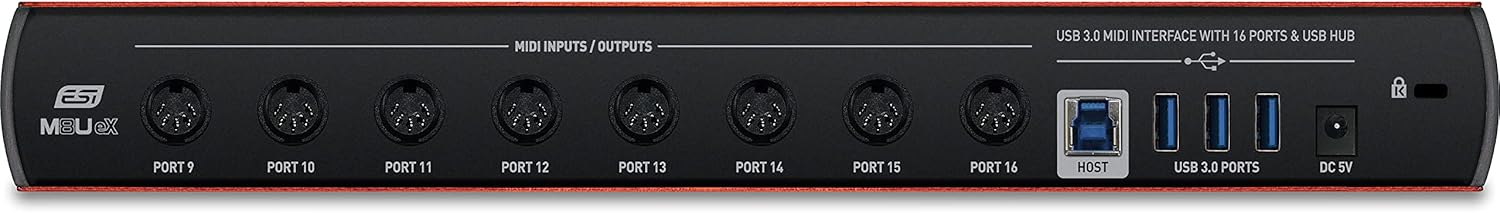 ESI M8U eX: 16-Port USB 3.0 MIDI Interface - Class-Compliant, Plug-and-Play Connectivity for PC/Mac, with Standalone Functionality & Integrated USB Hub, Includes Free Cubasis LE for iOS