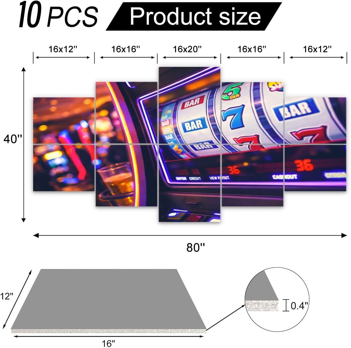 Art Acoustic Panels Slot Machine Rolling Drums Acoustical Soundproof Wall Panel with Self-Adhesive Decorative Sound Absorbing Panel Acoustic Treatment