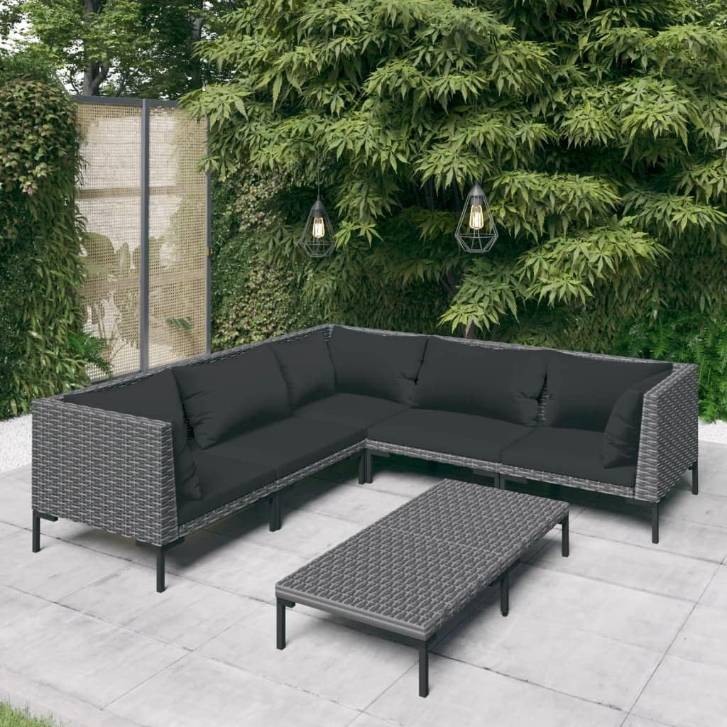 6 Piece Patio Lounge Set with Cushions Poly Rattan Dark Gray,Classic Patio Lounge Set: Sturdy and Durable for Ultimate Outdoor Relaxation Patio Furniture Sets, Outdoor Furniture Sets