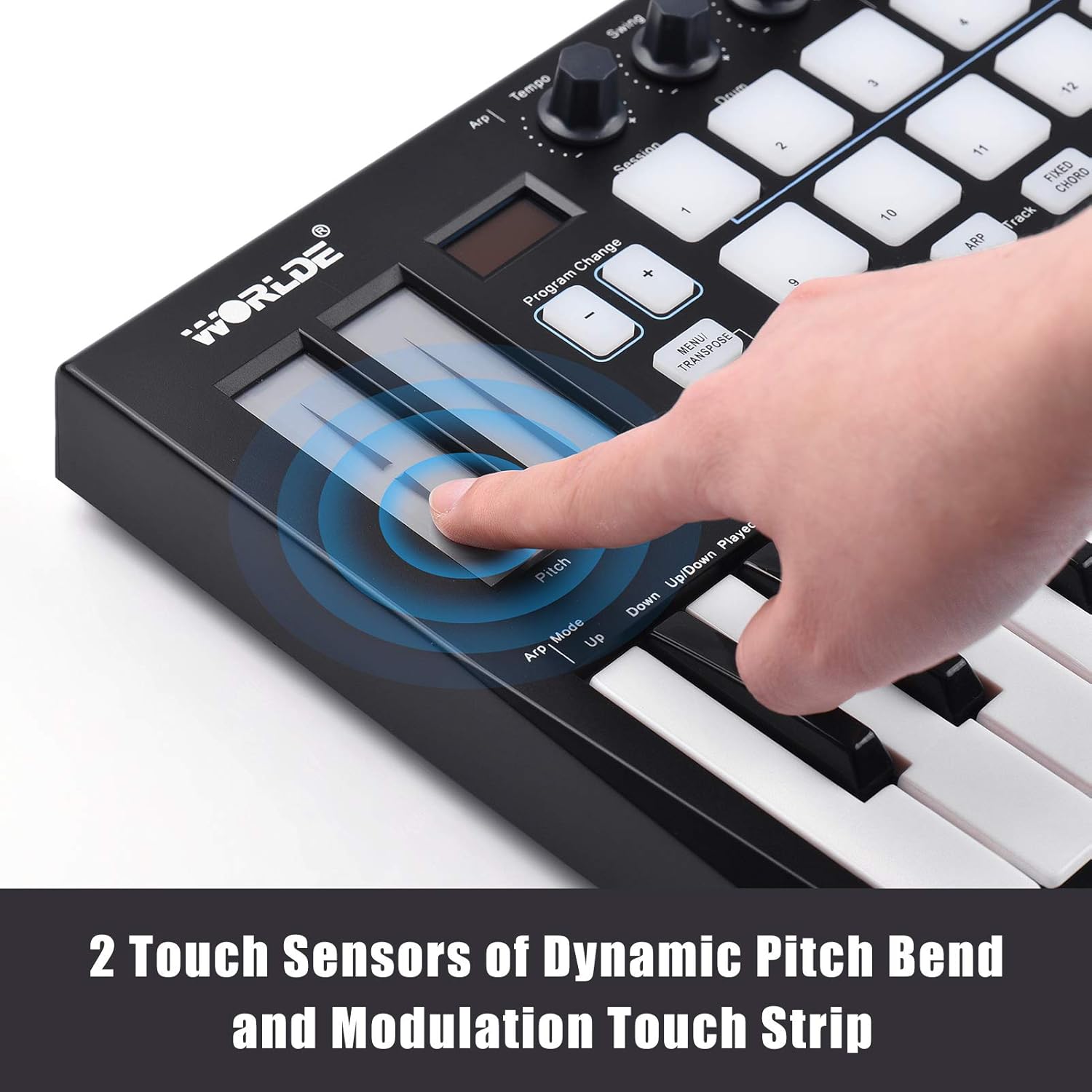 LANRU Orca mini25 Portable 25-Key USB MIDI Keyboard Controller with 16 RGB Backlit Trigger Pads 8 Assignable Control Knobs