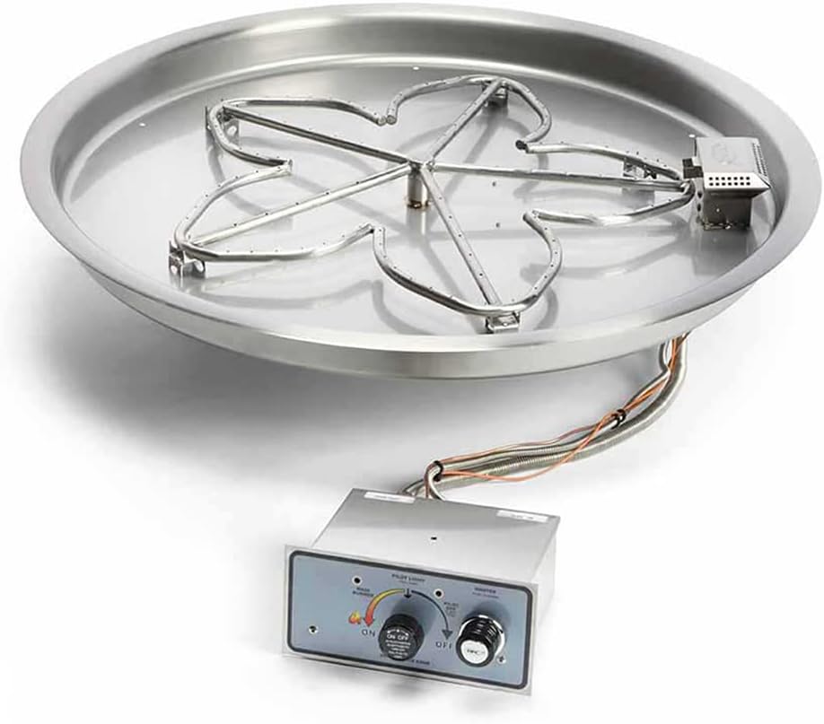 HPC Fire Push Button Flame Sensing Fire Pit Burner Kit (PENTA31FPPK-FLEX-NG), 31-Inch Bowl Pan, Natural Gas, UL Listed