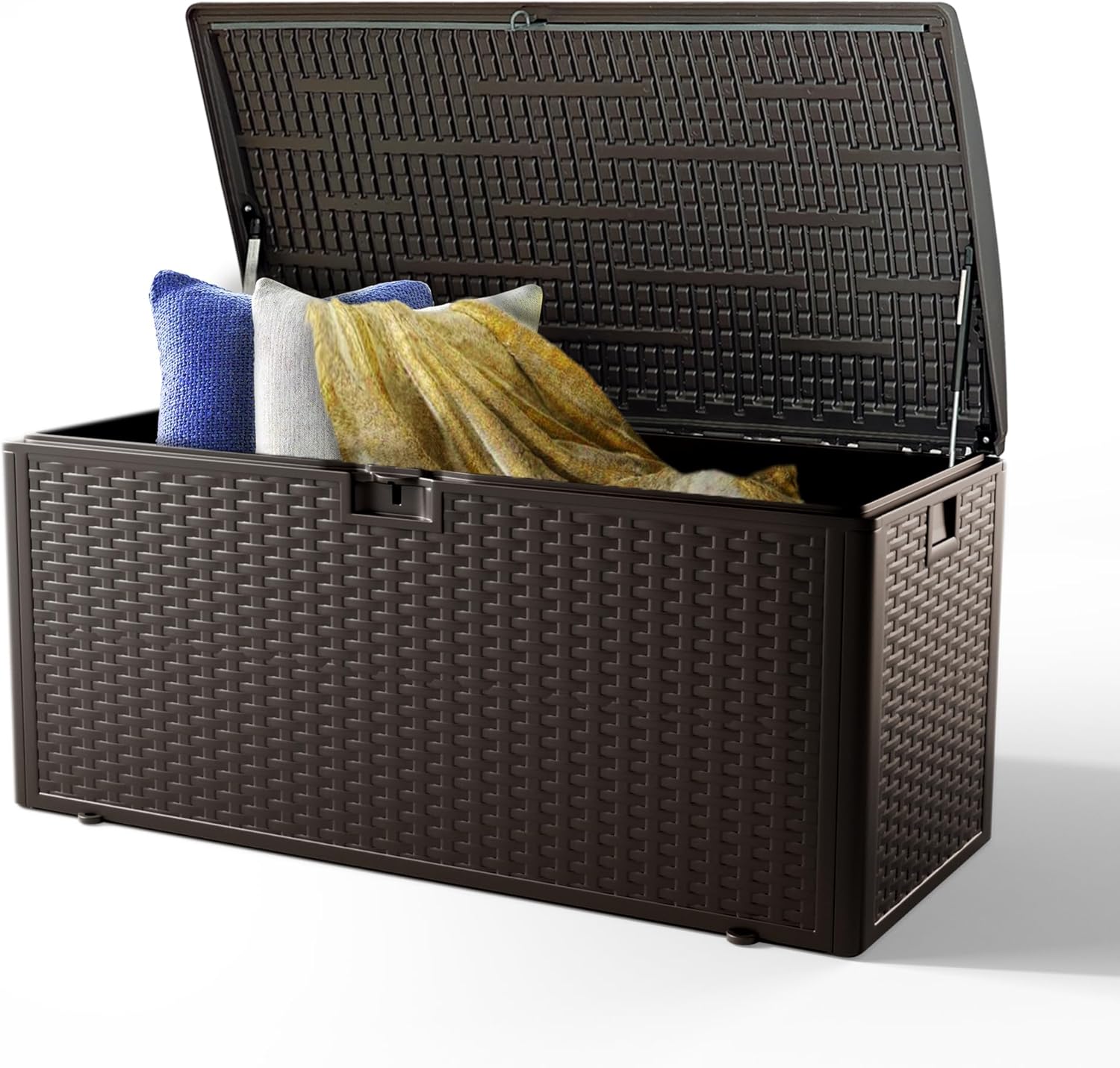 150 Gallon All-Weather Deck Box, Lockable Waterproof Resin Storage with UV Resistance for Patio Furniture, Garden Tools, Pool Accessories (Brown)