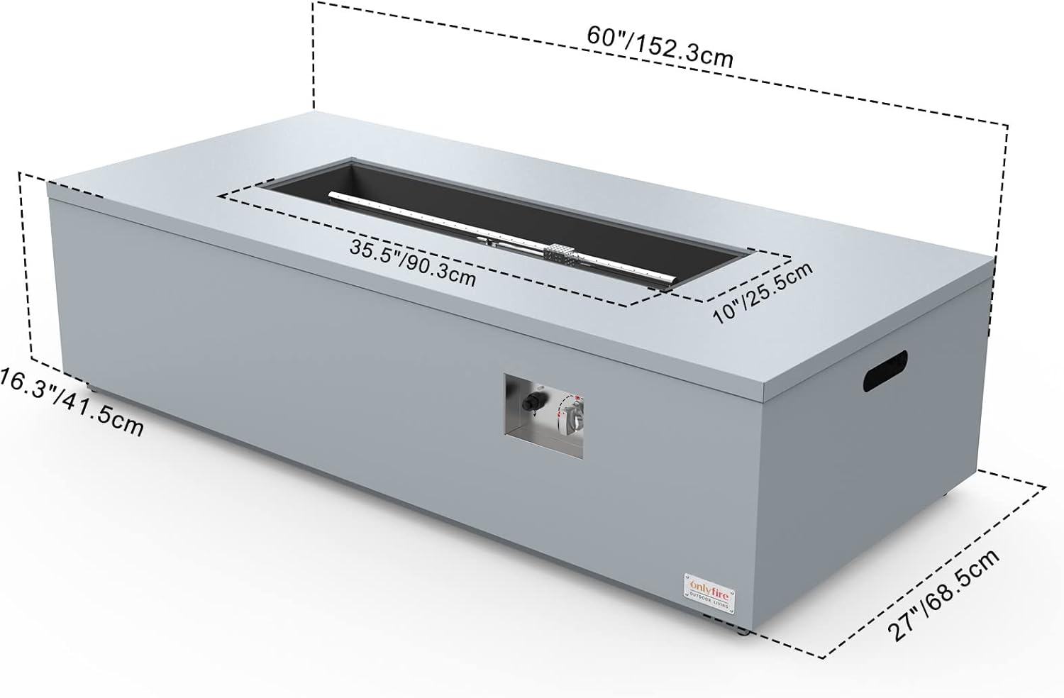 Onlyfire Premium 60” Outdoor Fire Pit Table with Lava Rocks& 12FT Hose, Large Propane Gas Firepit, Smokeless Fireplace 60,000BTU, Flame Adjustable for Backyard Patio Bonfire Party, Iron Patio Heater