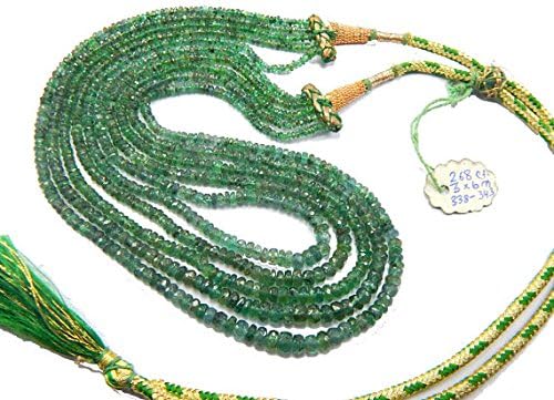 emerald Necklace 17 inch Long size 3-6 mm Rondelle Faceted Green Beads 5 strands Necklace