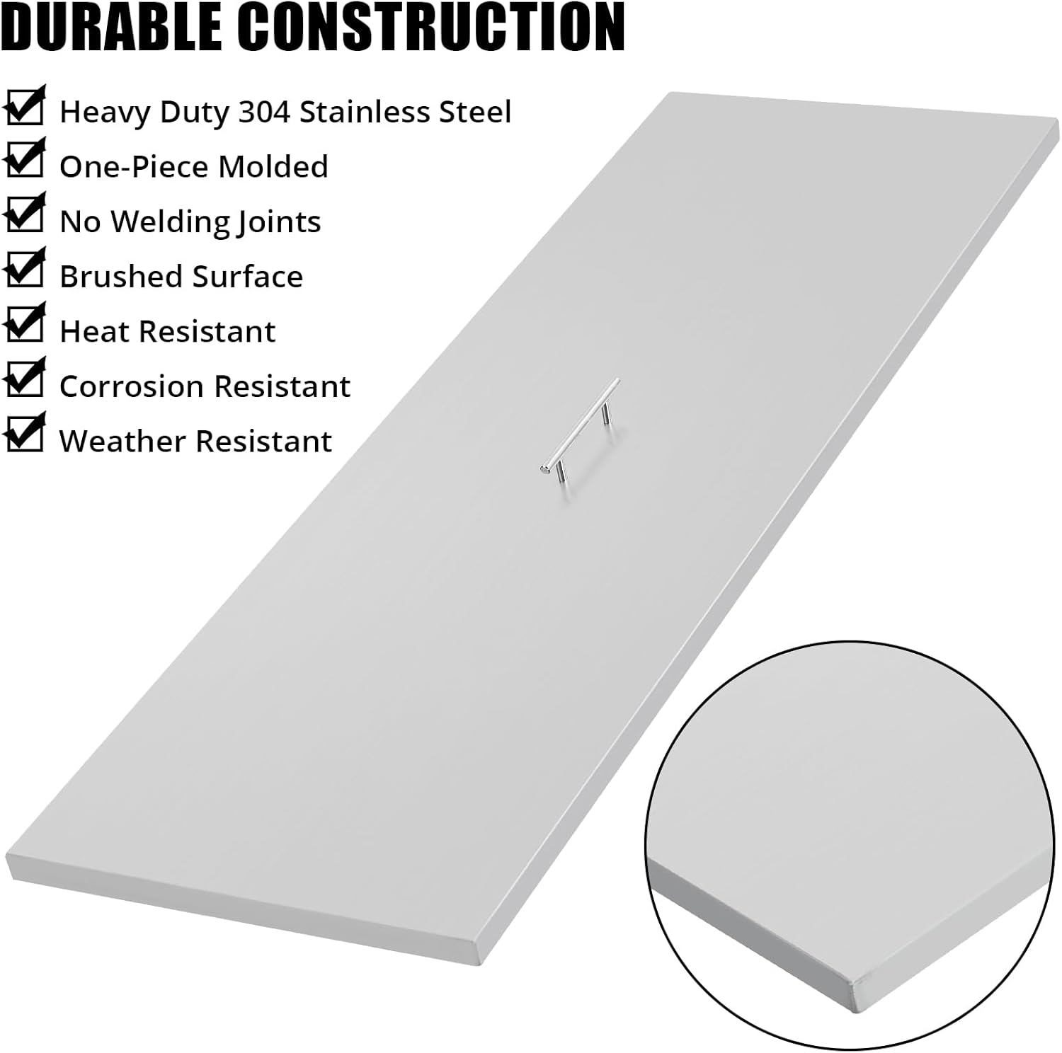 GarveeLife Stainless Steel Fire Pit Cover – 51 x 17 Inch Rectangular Metal Fire Pit Cover, Fits 48 x 14 Inch Fire Pit Fire Pit, Carrying Handle, Heat Resistant Fire Pit Burner Cover for Outdoor Patio