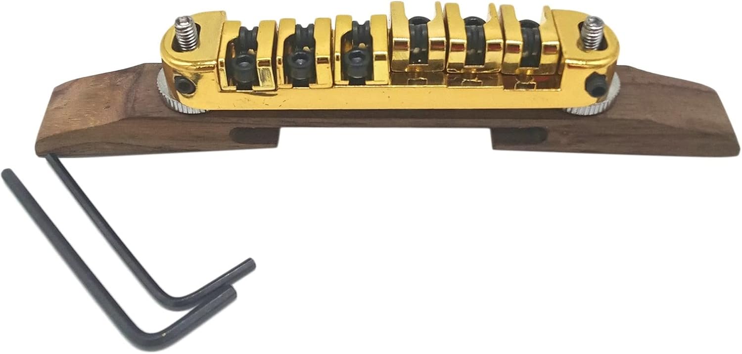 Roller Saddle Guitar Bridge for Bass Guitar Replacement, Gold/Chrome/Black-Plated Electric Guitar Bridge (Color : Gold)