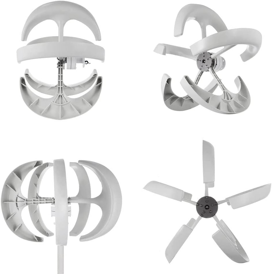 1000W Vertical Axis Wind Turbine Generator Kit - 5 Blades, 24V Power, Efficient Energy Solution for Home & Camping, Low Wind Speed Start at 2m/s, Eco-Friendly Renewable Energy - White