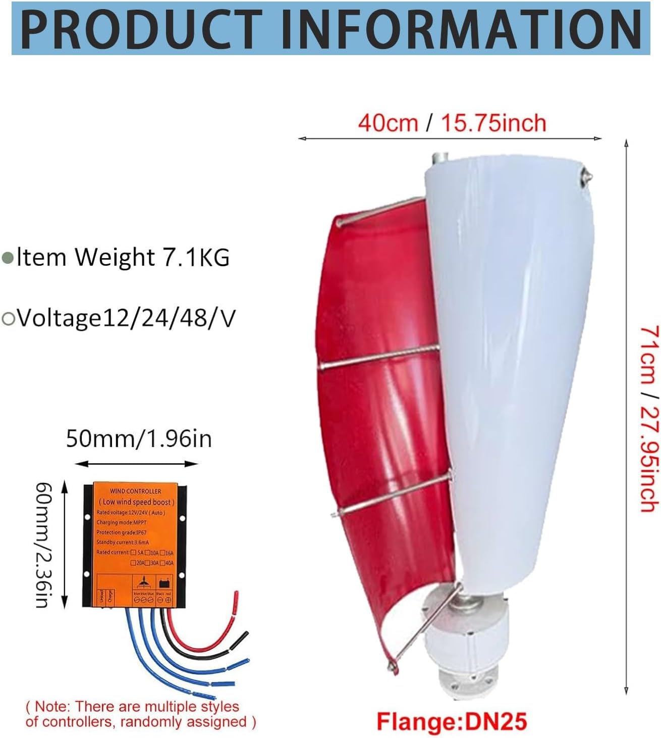 16000W Magnetic Levitation Vertical Axis Wind Turbine Generator Kit with MPPT Controller for Home, Street Lighting, Boat - 12V Red Wind Power Solution