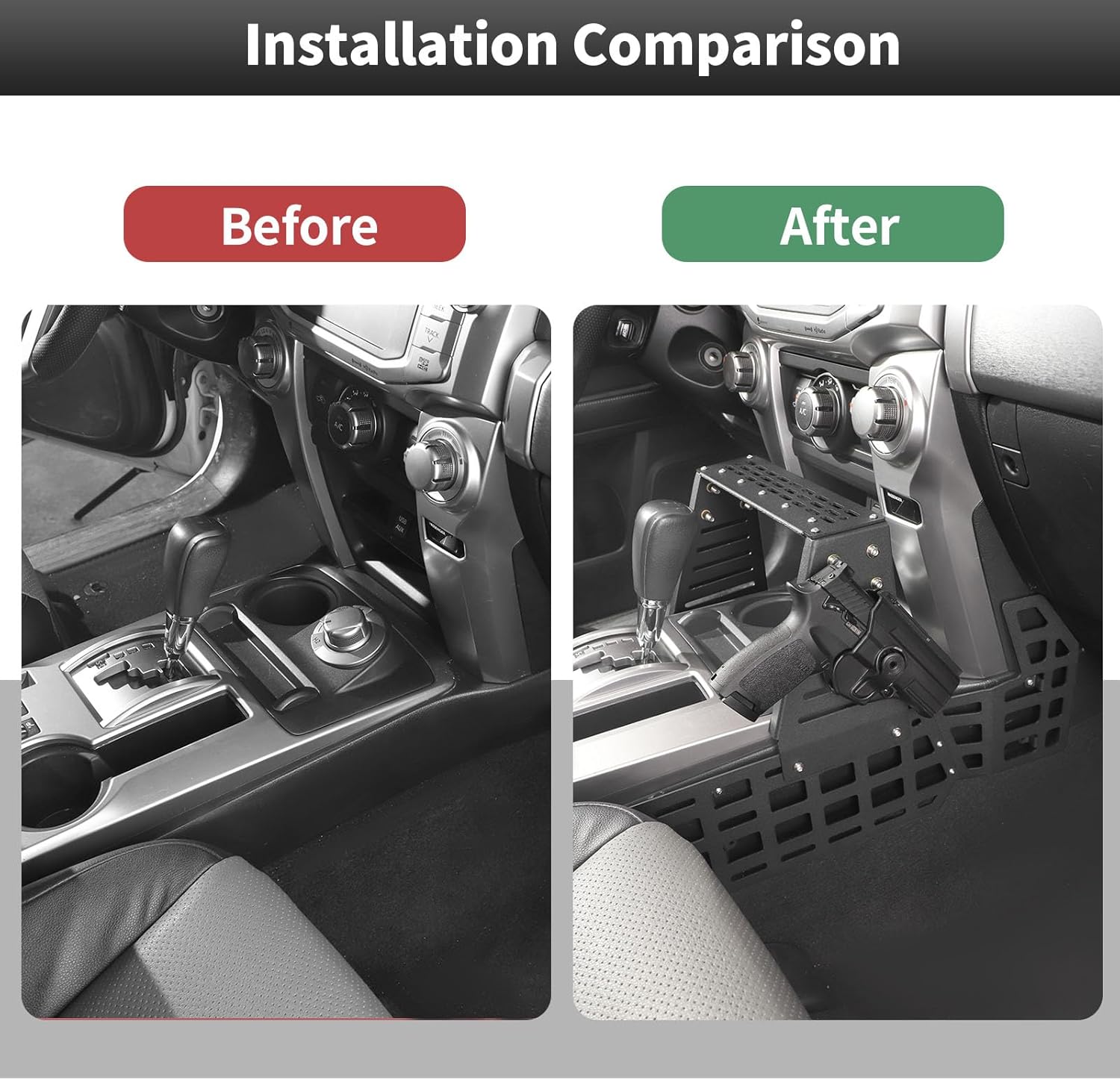 CheroCar Center Console Molle Storage Panel Fit for 2010-2023 Toyota 4Runner, SUV Cargo Storage Mount for Cell Phone, GPS, Radio, & Other Accessories Black