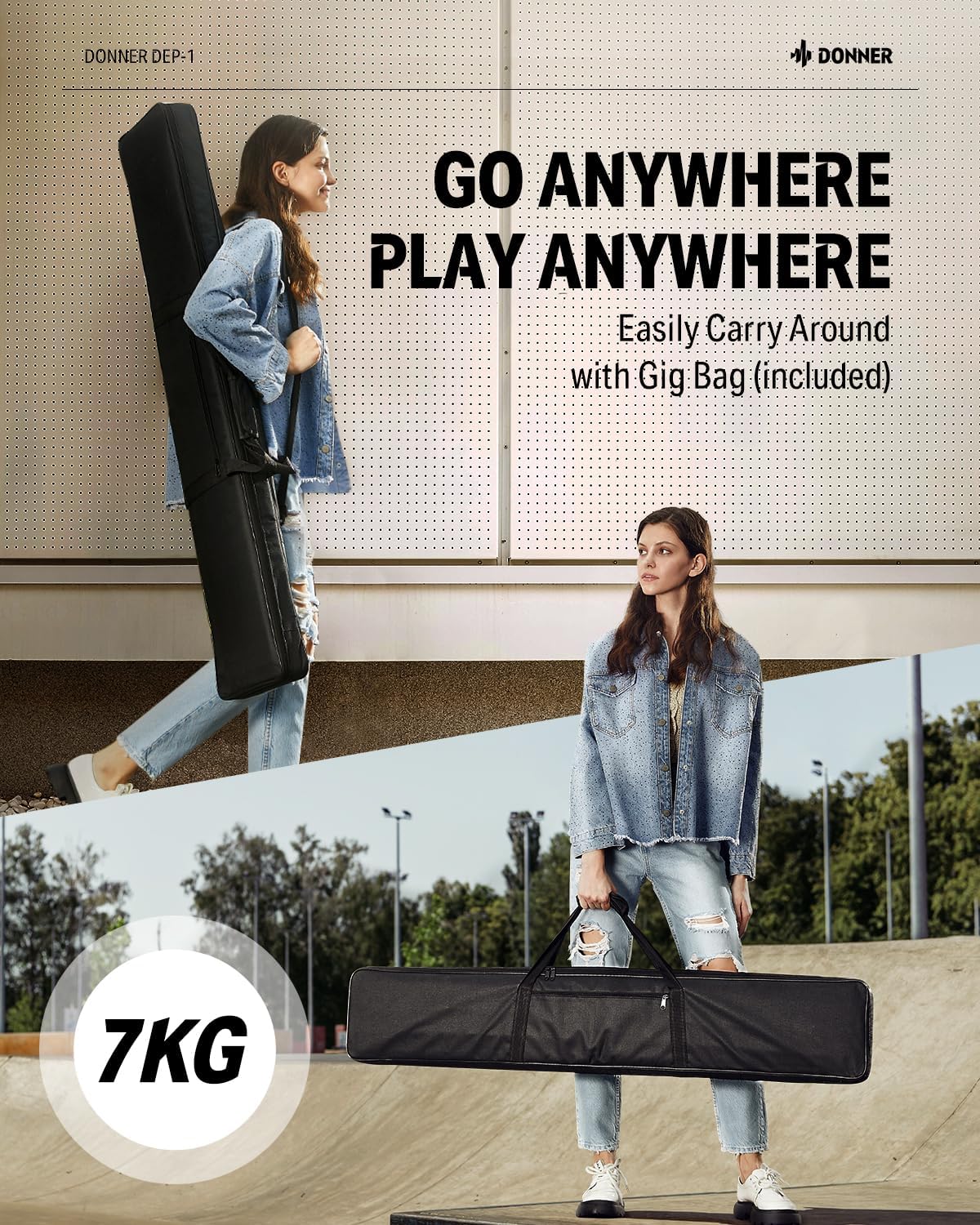 Donner DEP-1 Piano Keyboard 88 Keys, Beginner Digital Keyboard Piano Velocity-Sensitive Keys, Portable Electric Piano with Stand, Sustain Pedal, Carrying Case and Keyboard Stickers, White