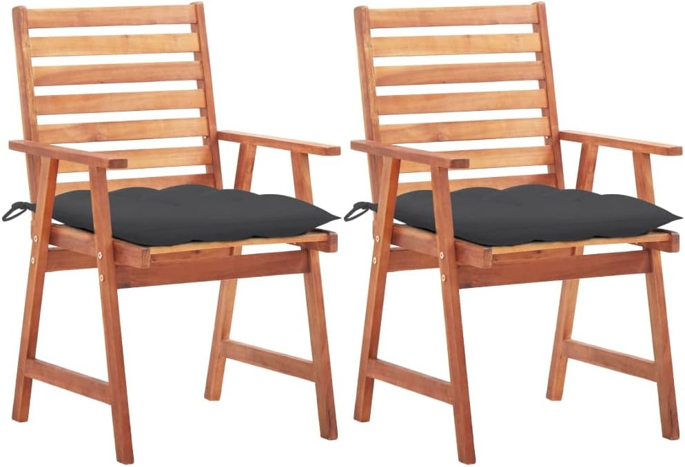 Patio Dining Chairs 2 pcs with Cushions Solid Acacia Wood,Durable Acacia Wood Outdoor Dining Chairs with Water-Resistant Cushions for Patio and Garden Outdoor Furniture, Outdoor Chairs
