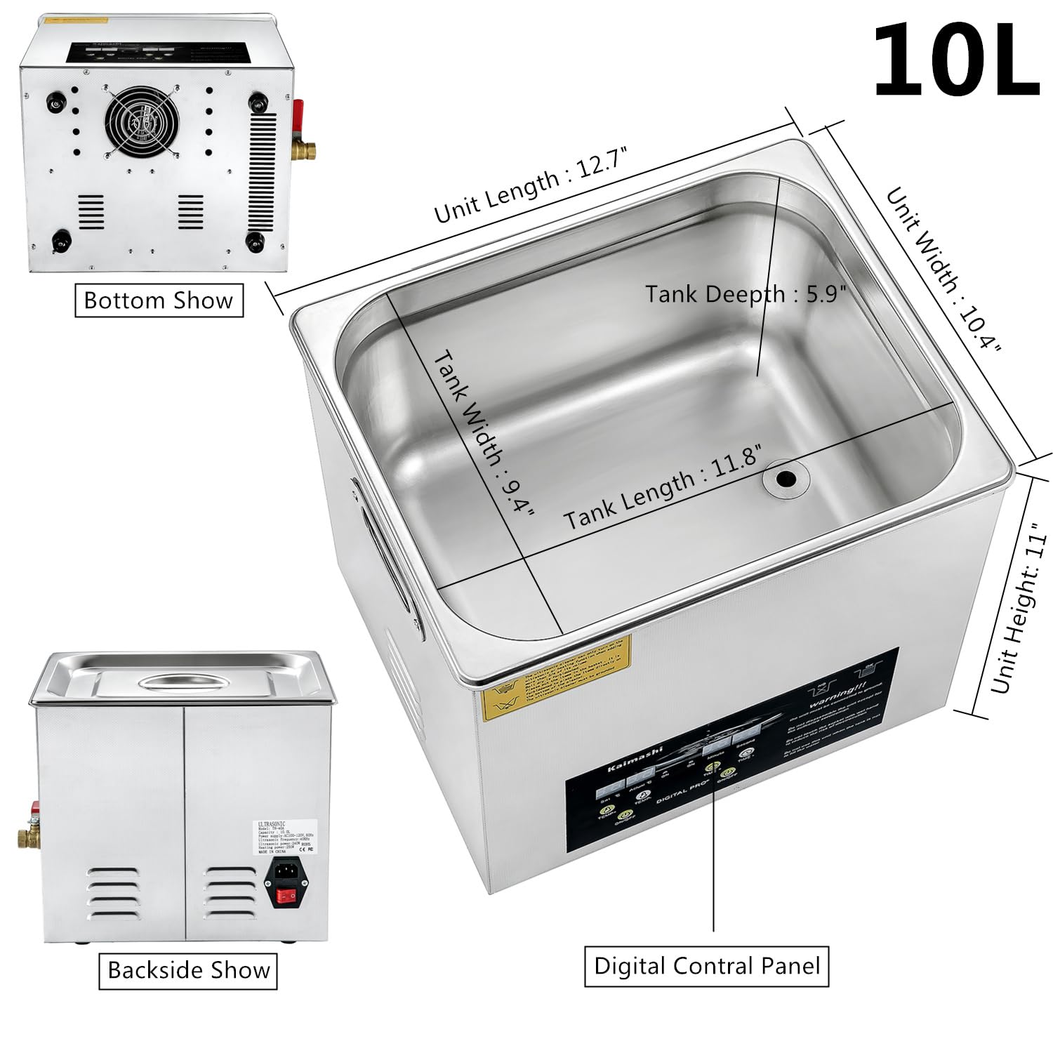 Professional Ultrasonic Cleaning Machine 10L with Digital Timer and Heater, Stainless Steel Ultrasound Cleaner for Cleaning Circuit Board Parts Dental Instruments
