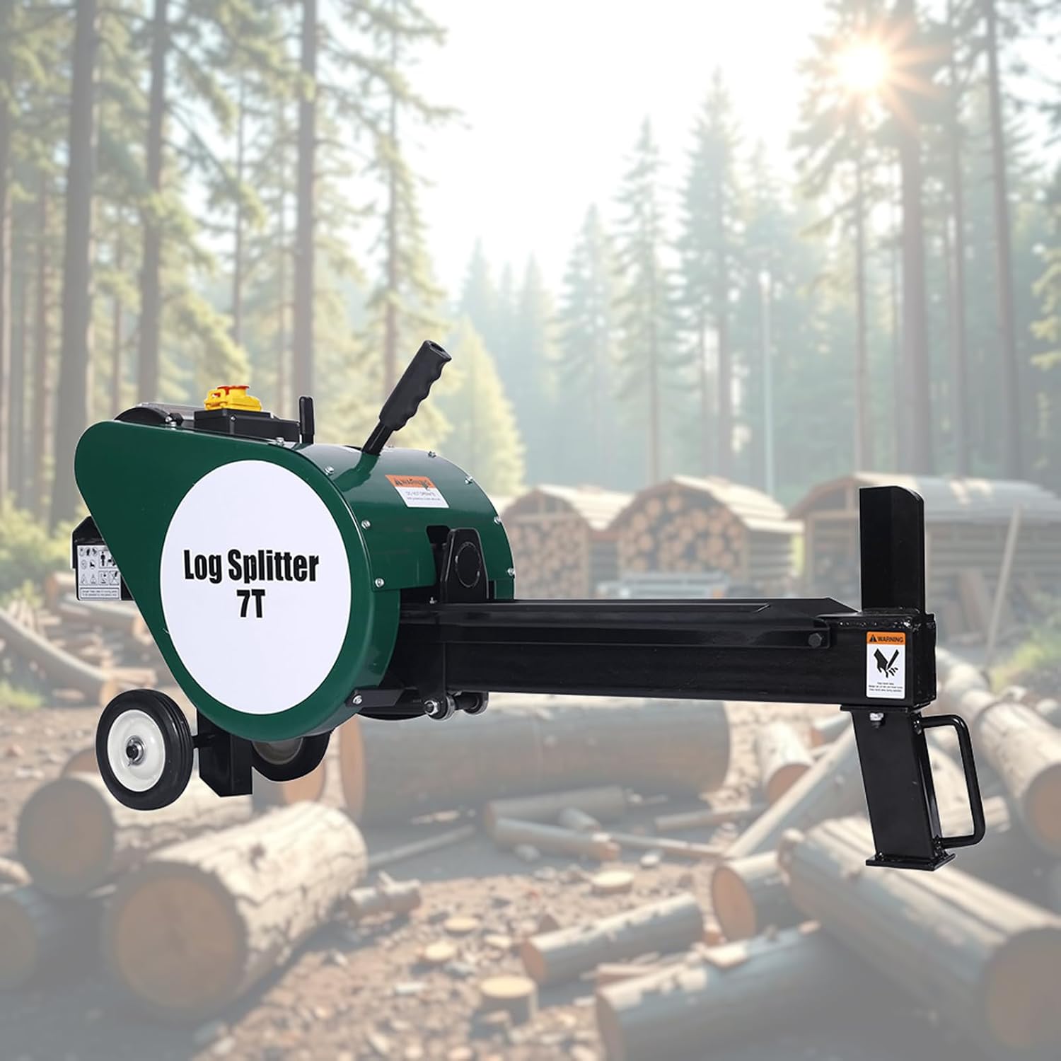 Log Splitter 7 Ton, Wood Splitter Electric Powered, Electric Firewood Splitting Machine with Double Flywheel, Electric Log Splitter with 2 HP Powerful for Gardening & Forestry (Dark Green 7 Ton)