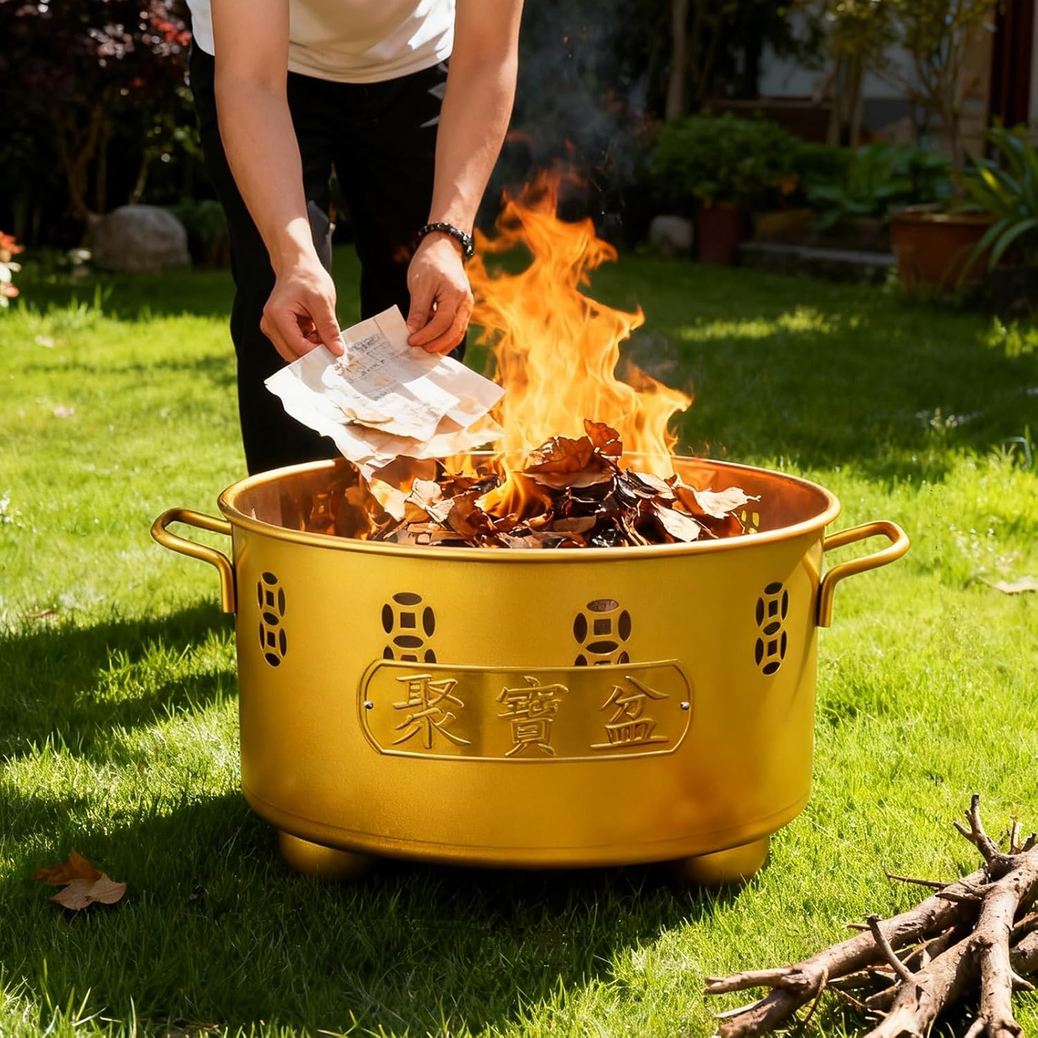 Garden Incinerator Fire Pit Outdoor Metal Trash Burn Cage can with Fire Hook and Grid, for Fallen Leaves Yard Waste Bonfire(Silver,45cm/18in)