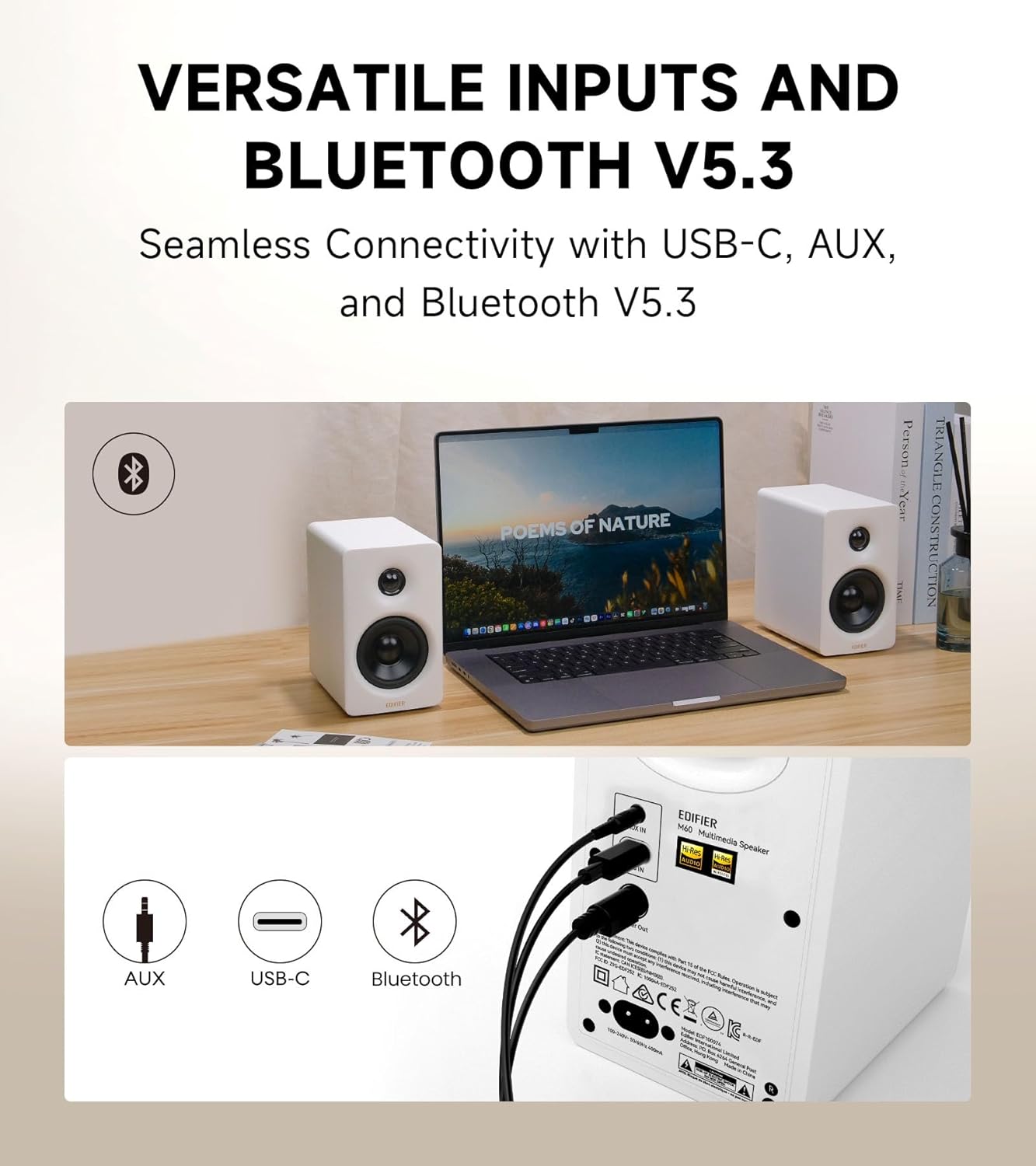 Edifier M60 Multimedia Speaker Bluetooth 5.3, 66W RMS, Hi-Res Audio & Hi-Res Wireless Audio, LDAC,3