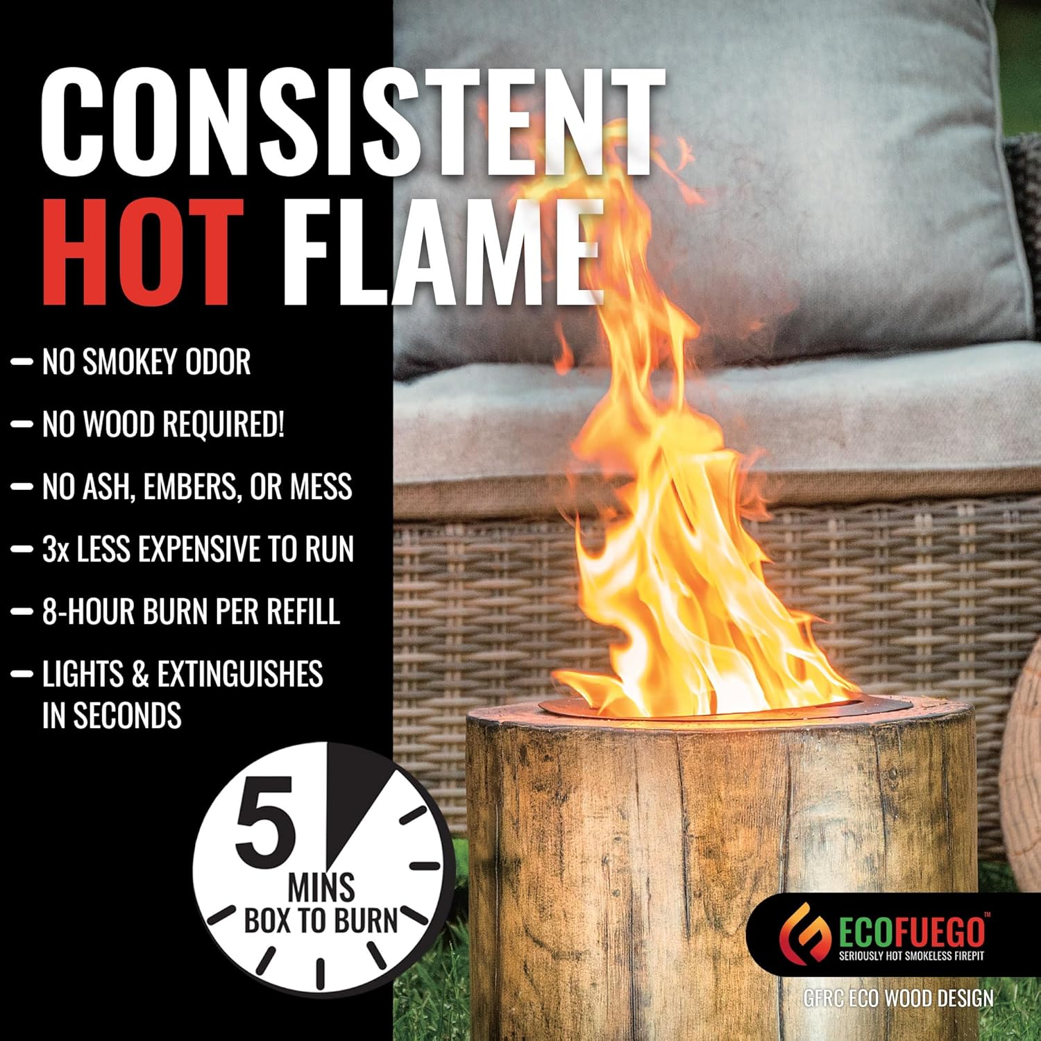 El Fuego Wax Fire Pit – Lights in Seconds for Instant Heat with No Wood Smoke, Low Maintenance, The Ultimate in Convenience - Original