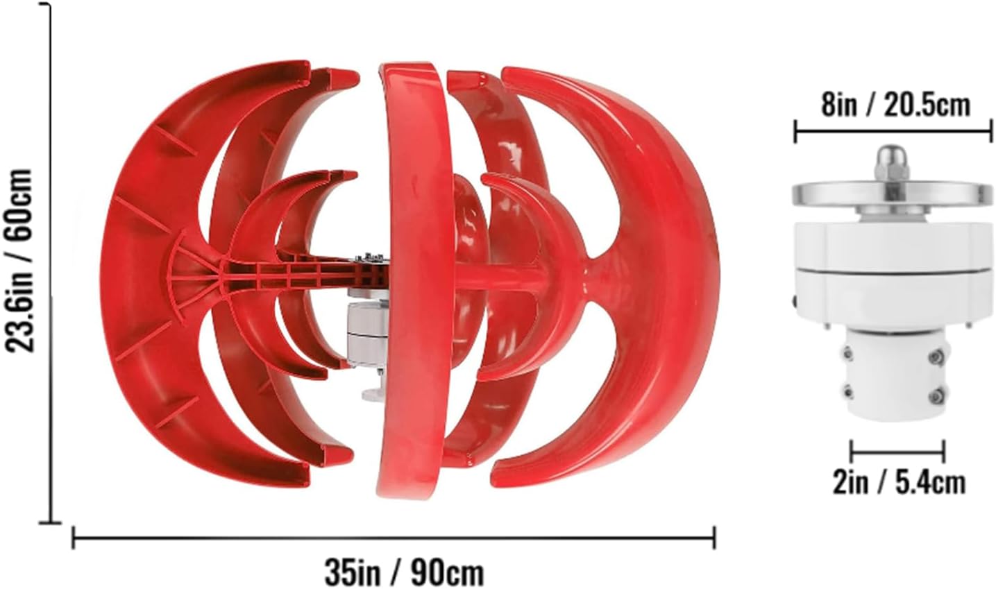 12V-220V Portable Camping Wind Turbine Generator- 3500W W/MPPT Controller Vertical Wind Power Generator Suitable for Wind/Solar Power Generation(Red),48v