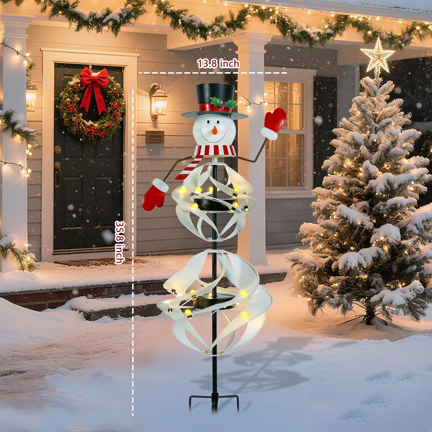 Outdoor Christmas Decorations Snowman Solar Wind Spinner Lighted Christmas Yard Stakes Outdoor Xmas Metal Wind Spinner Stake for Garden Lawn Pathway Party Decoration