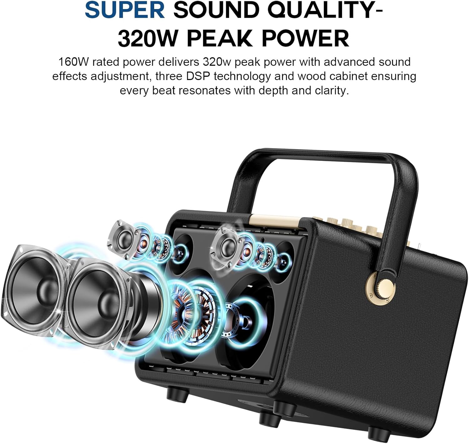 Wireless Voice Amplifier Professional Karaoke Machine with 2 UHF Microphones for Adults, 320W Peak Bluetooth Speaker PA System Treble & Bass for Home Party Wedding Outdoor Christmas Events L400