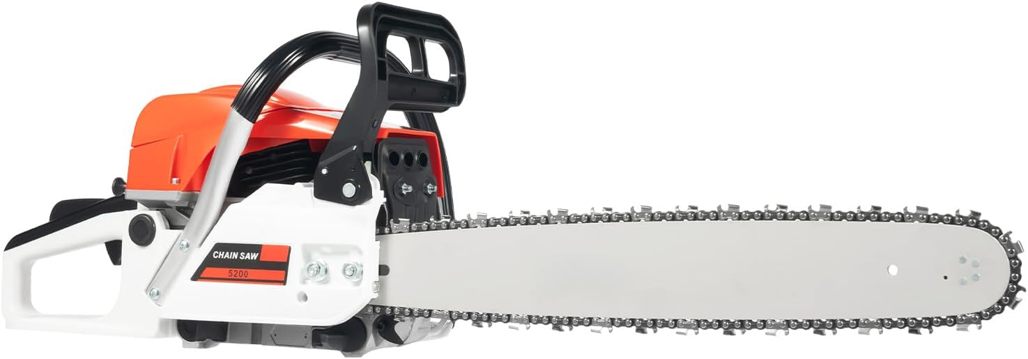 52cc Gas Powered Chainsaw, 20 Inch 2-Cycle Petrol Handheld Cordless Chain Saw, 2kw/7500rpm Powerful Gasoline Chainsaws Air-Cooled Petrol Chainsaw Set fot Tree Wood Branches Cutting