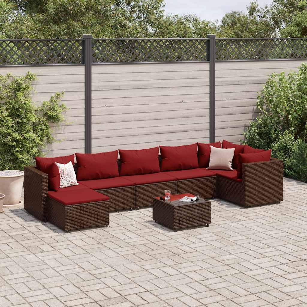 8 Piece Patio Lounge Set with Cushions Brown Poly Rattan Garden Furniture
