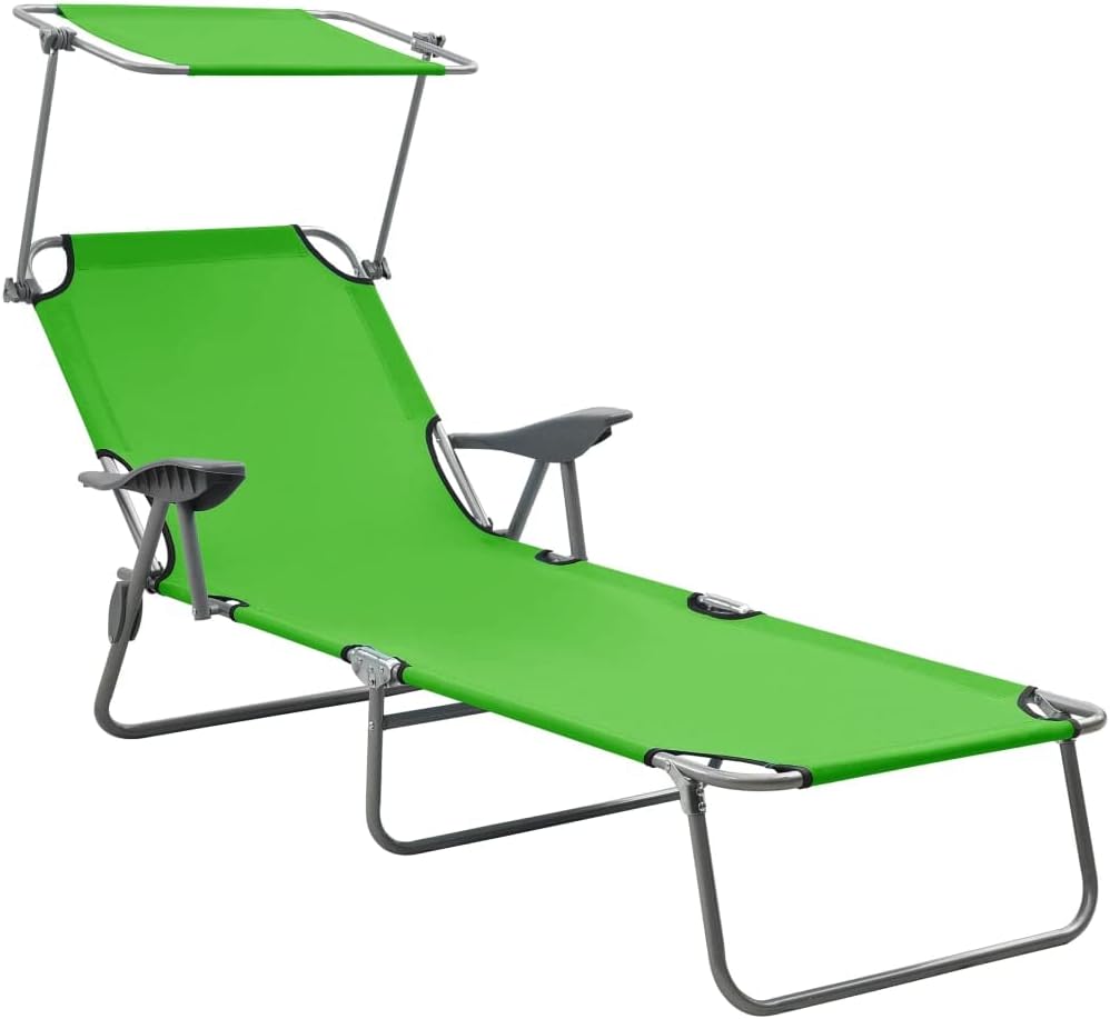 Patio Lounges Sun Lounger with Canopy Steel Green
