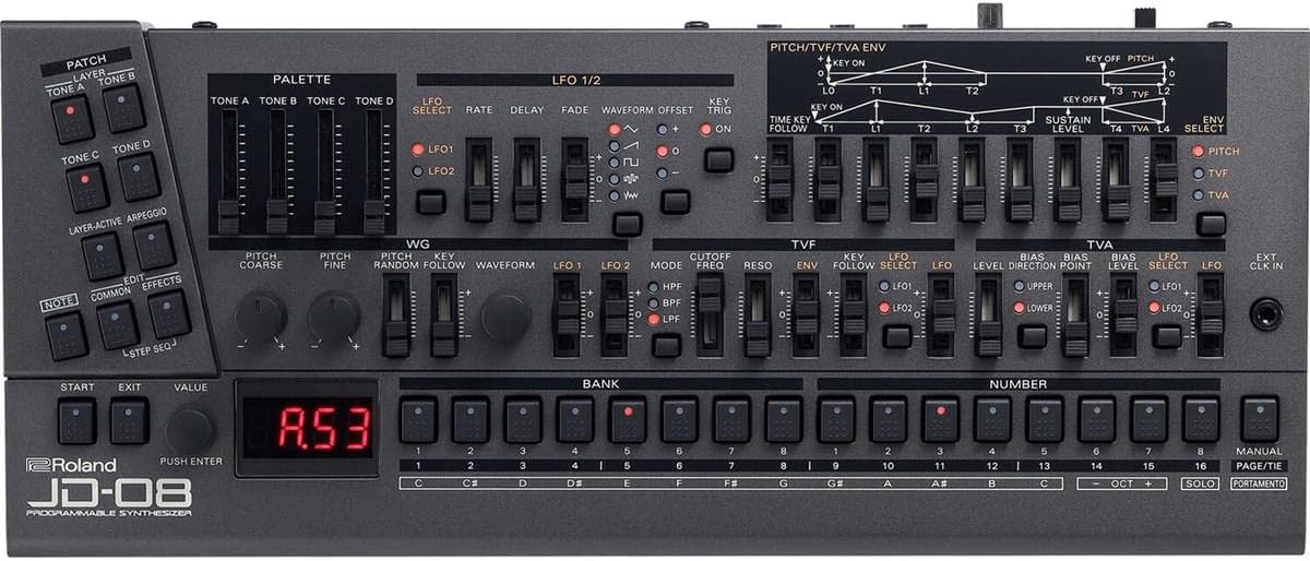 Roland JD-08 Tabletop Boutique Synthesizer Module with K-25M 25-Key MIDI Keyboard Dock