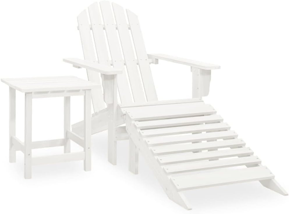 Furniture Sets Patio Adirondack Chair with Ottoman&Table Solid Fir Wood White,Adirondack Chair with Ottoman and Table Comfortable Outdoor Patio Furniture for Relaxation Garden Conversation Sets