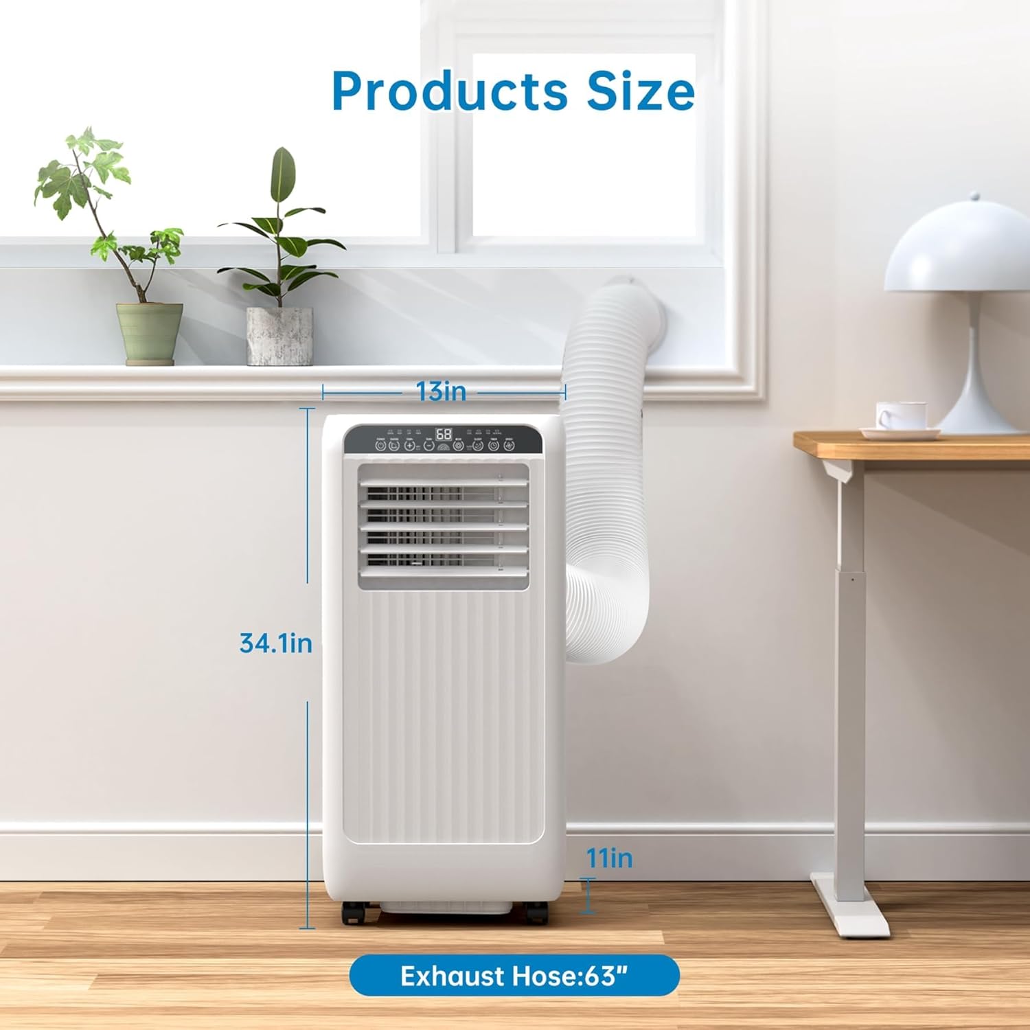 8000 BTU Portable Air Conditioners - 3-in-1 AC Unit for 350 Sq.Ft Rooms with Dehumidifier, Timer, Remote & LED Display