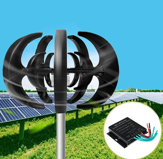 Low Noise Vertical1000w-4000W Lantern Wind Turbine Generator Kit 12V 24V 48V with Mppt Controller Wind Turbine Generator Windmill Complete Set (Black)