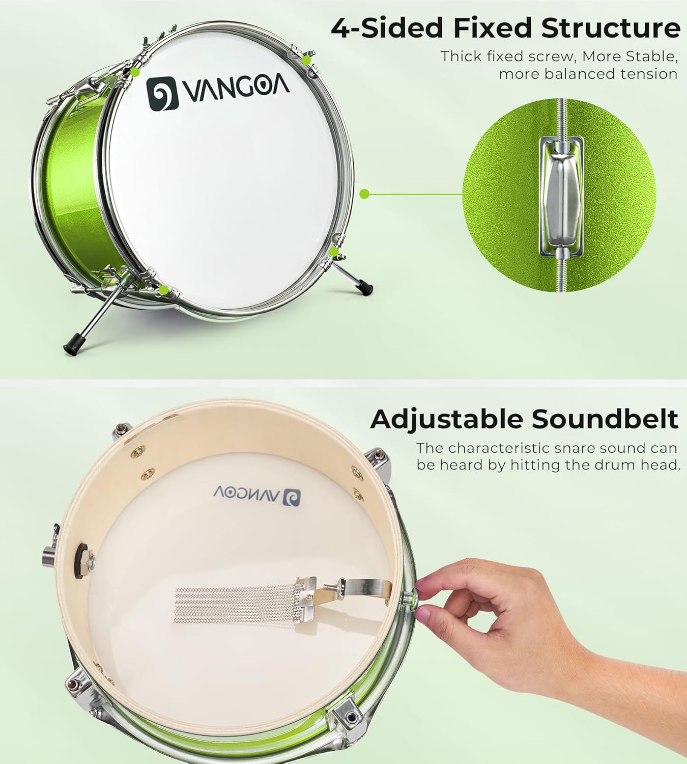 Kids Drum Set, 14 Inch Beginner Drum Kits, 3 Piece Drum Set for Kids Boys Girls Age 3-7, with Adjustable Throne, Cymbal Pedal, Drumsticks, Bright Green