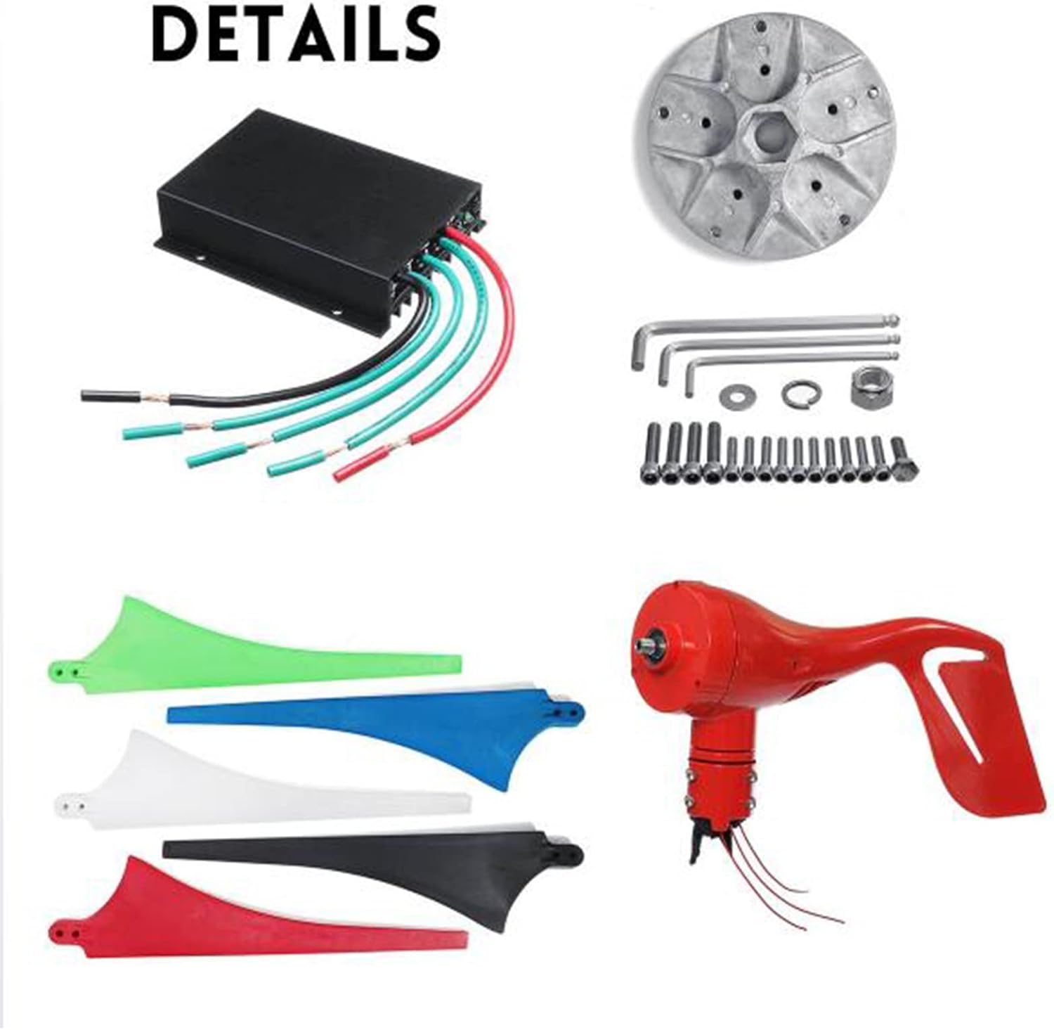 12V/24V/48V Small Vertical 5 Blades Wind Turbine Kit, 1000W-3000W Vertical Turbine Generator with Controller for Terrace/Chalet