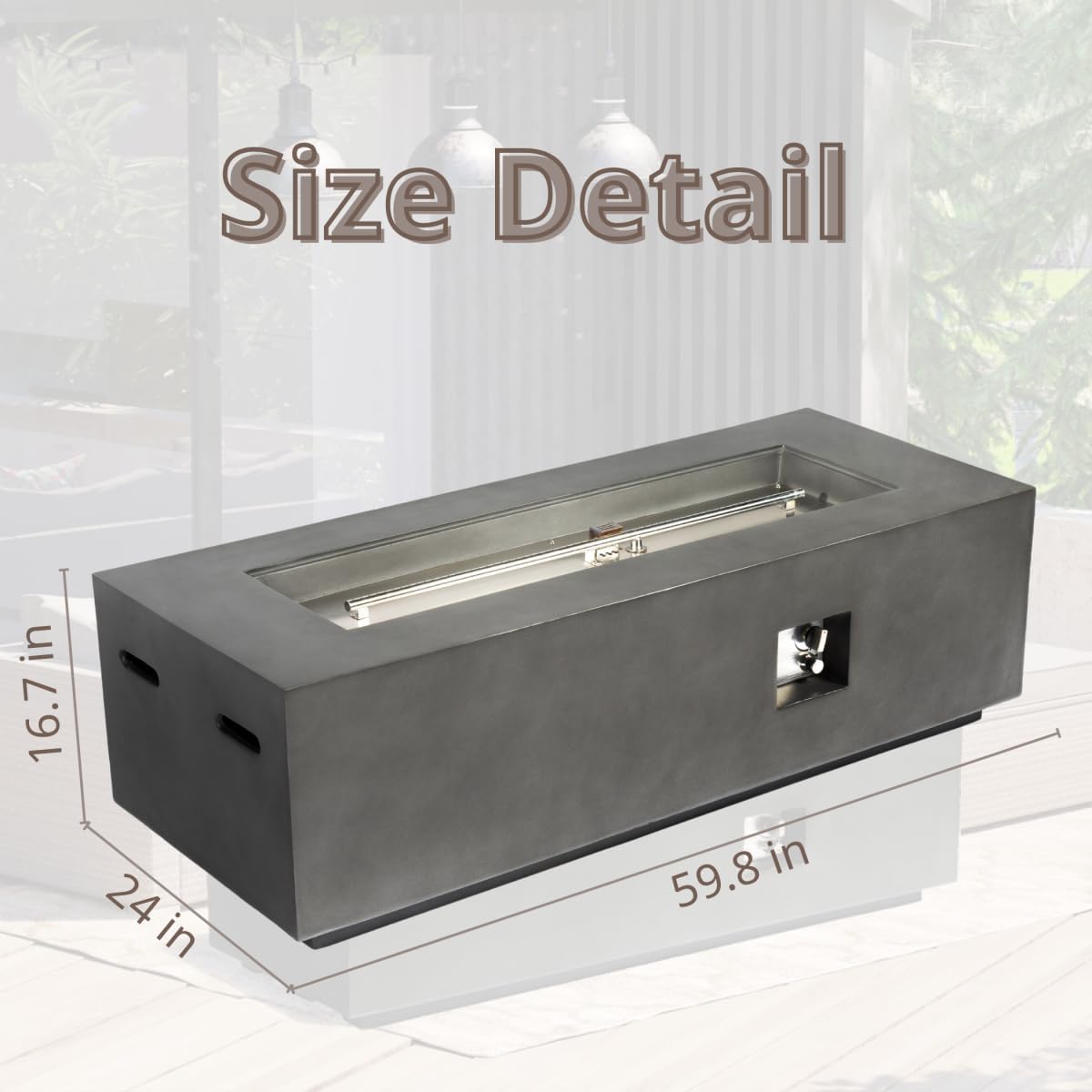 60-inch Rectangular Propane Fire Pit Table, 60,000 BTU Dark Gray Concrete Fire Table with Auto-Ignition, Waterproof Cover & Lava Rocks, Outdoor Patio Heater for Garden, Deck