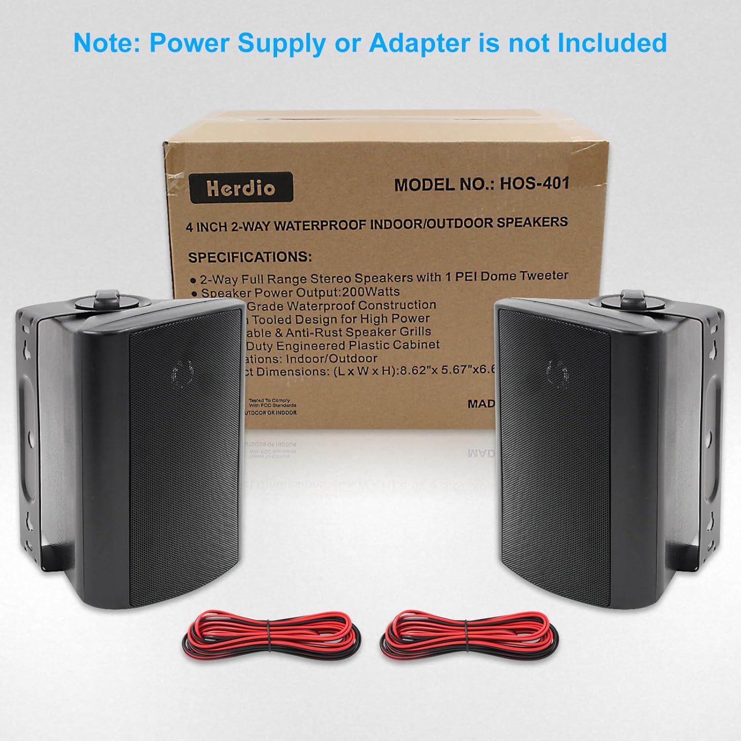 Herdio 4 Inches Passive Outdoor Speakers with 200Watt Powerful Bass Expansive Stereo Sound Coverage All-Weather Durability (Pair, Black)