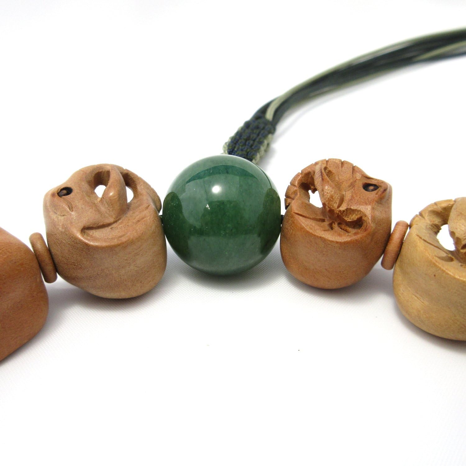 京都あさひ屋 Elephant Wood Carving with Green Aventurine Japanese Juzu Buddhist Prayer Beads Handemade in Kyoto JUA32