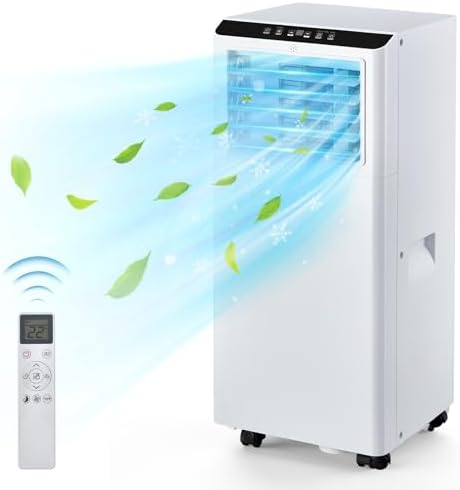 8000 BTU White Portable Air Conditioner – 3-in-1 Cooling AC, Fan & Dehumidifier with Remote, 24H Timer and Sleep Mode,Child Lock, Ideal for Rooms up to 300 sq.ft