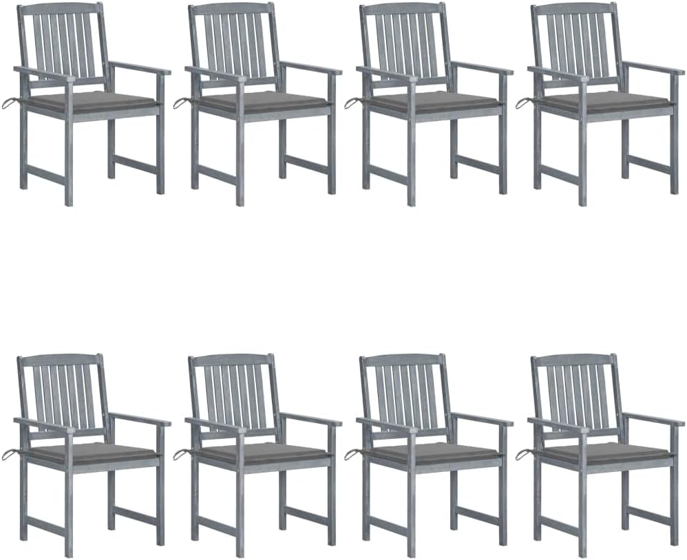 Patio Chairs with Cushions 8 pcs Solid Acacia Wood Gray,Acacia Wood Patio Chair Set of 8 with Cushions for Outdoor Comfort Outdoor Furniture, Outdoor Chairs