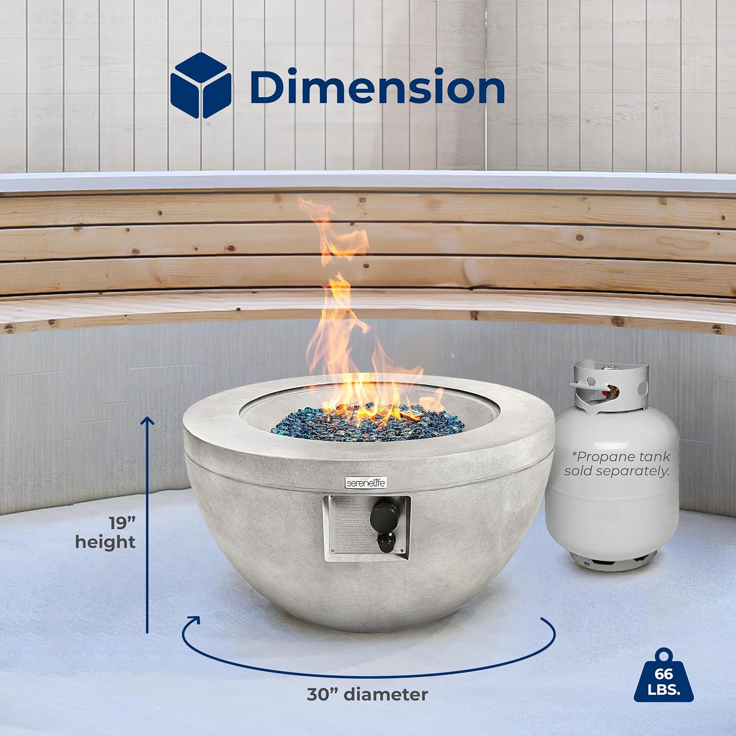 SereneLife SLNFBAL7 Propane Fire Pit Table – 40,000 BTU Outdoor Gas Fire Table w/Adjustable Flame Control, CSA/ETL Certified, Weather-Resistant, Thermocouple Safety, PVC Cover & Lava Rocks