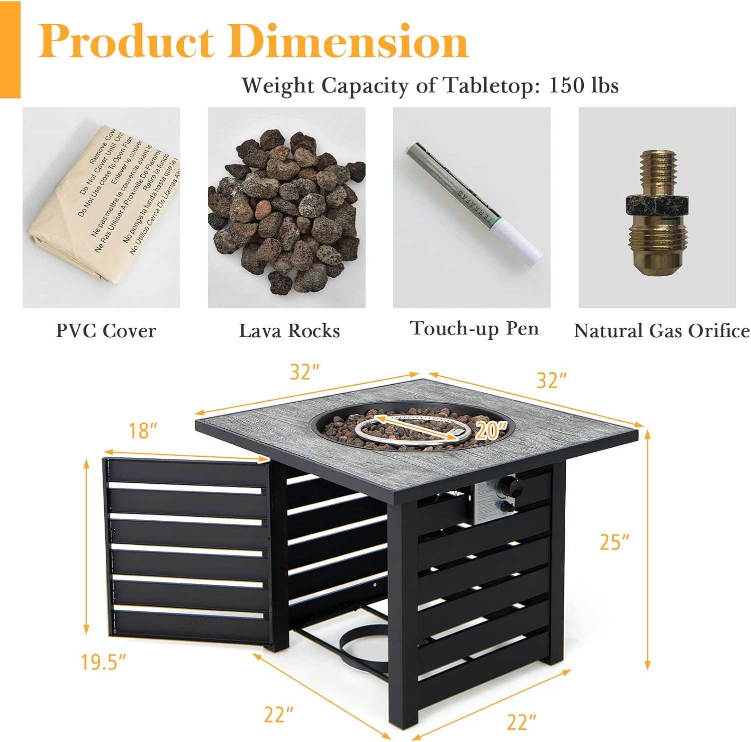 Tangkula 32-Inch Outdoor Propane Fire Pit Table, Patiojoy 50,000 BTU Square Gas Fire Pit with Ore Powder Tabletop, Adjustable Flame, Lava Rocks, PVC Cover for Patio, Poolside, Garden