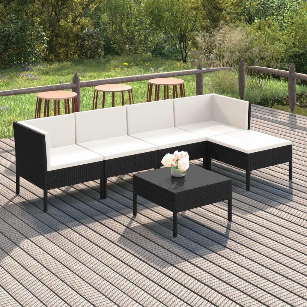 6 Piece Patio Lounge Set with Cushions Poly Rattan Black,Enhance Your Outdoor Lounge with This WeatherResistant Patio Furniture Set Patio Furniture Sets, Outdoor Furniture Sets
