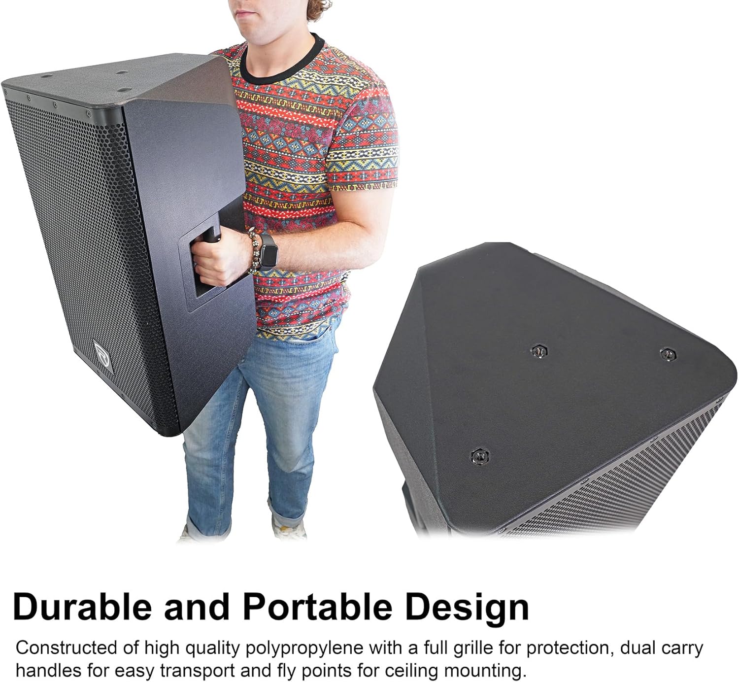 Rockville DX12 2000W 12” Powered PA Speaker, 2-Channel Mixer, XLR & 1/4” Inputs, Dual-Angle Pole Mount, Stage Monitor Angle, Perfect for Live Sound, Events, Venues & DJs