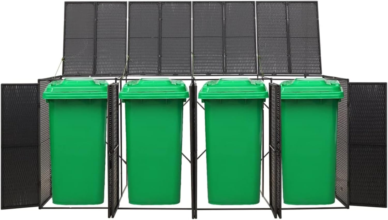 Quadruple Wheelie Bin Shed, Black Outdoor Patio Garbage Can, 107.9