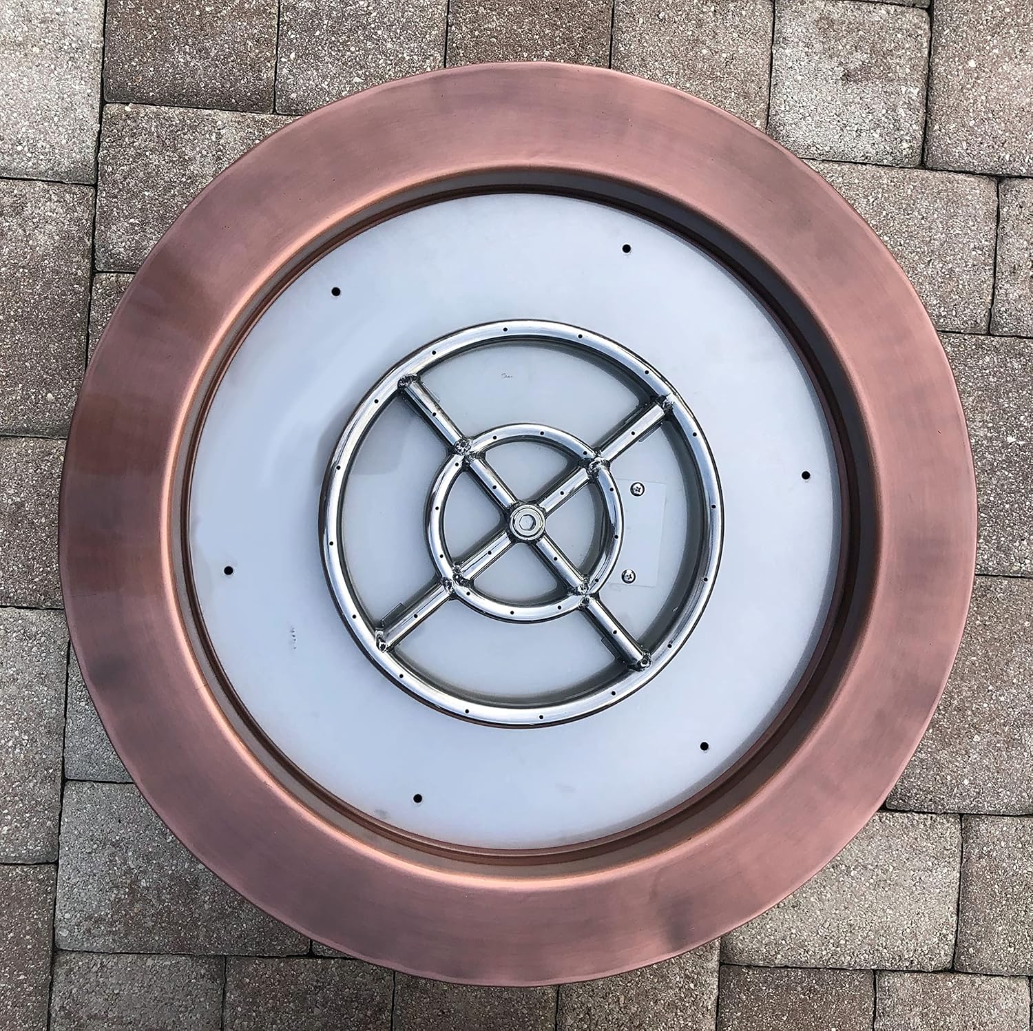 26 Inch Hammered Copper Bowl Round Propane or Natural Gas Fire Pit with 12 inch Diameter Burner Ring 92,000 BTU